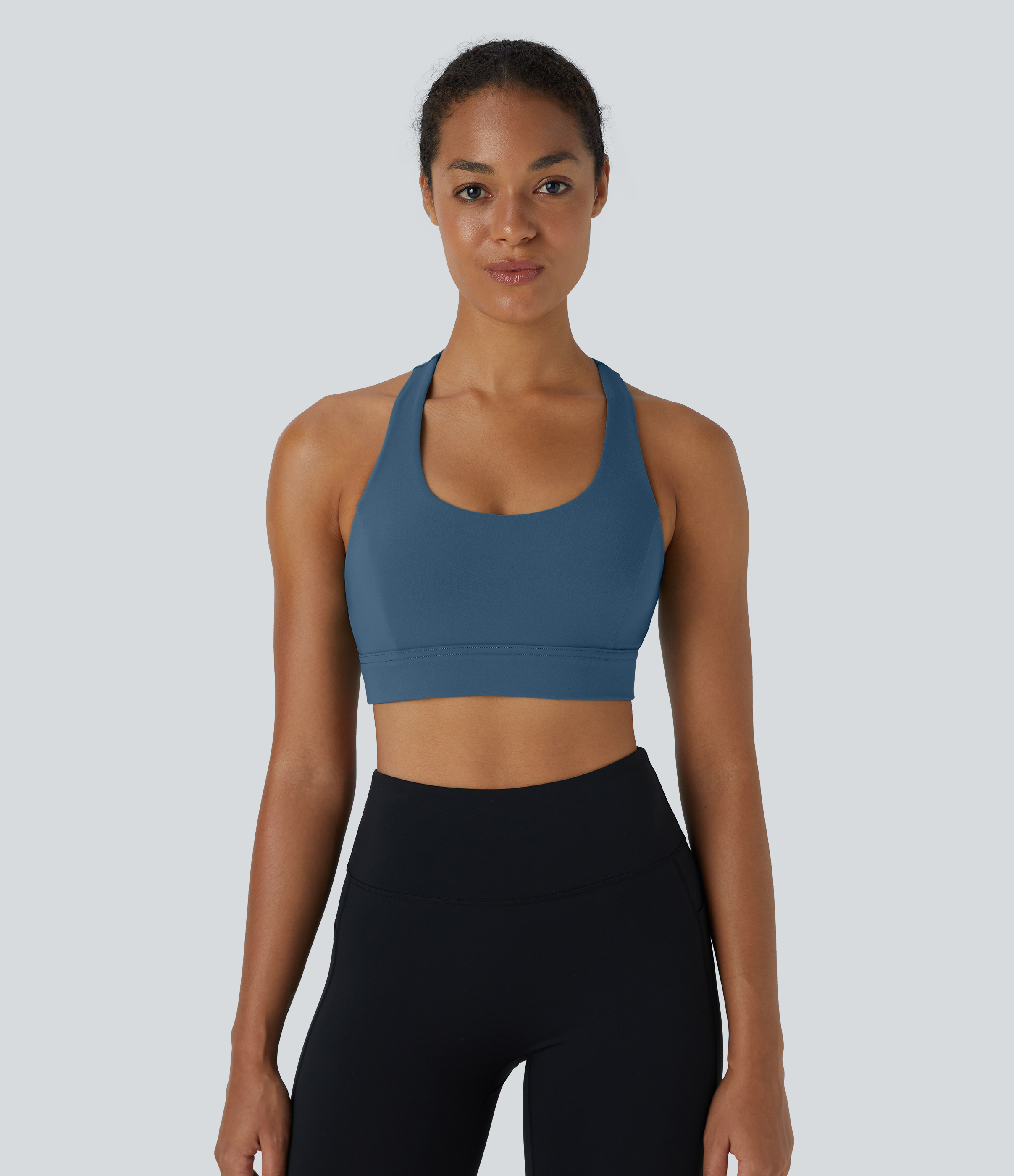 Halara Low Support Backless Racerback Crisscross Yoga Sports Bra  - Electric Blue - XS push up bra strapless bra backless bra sticky bra 