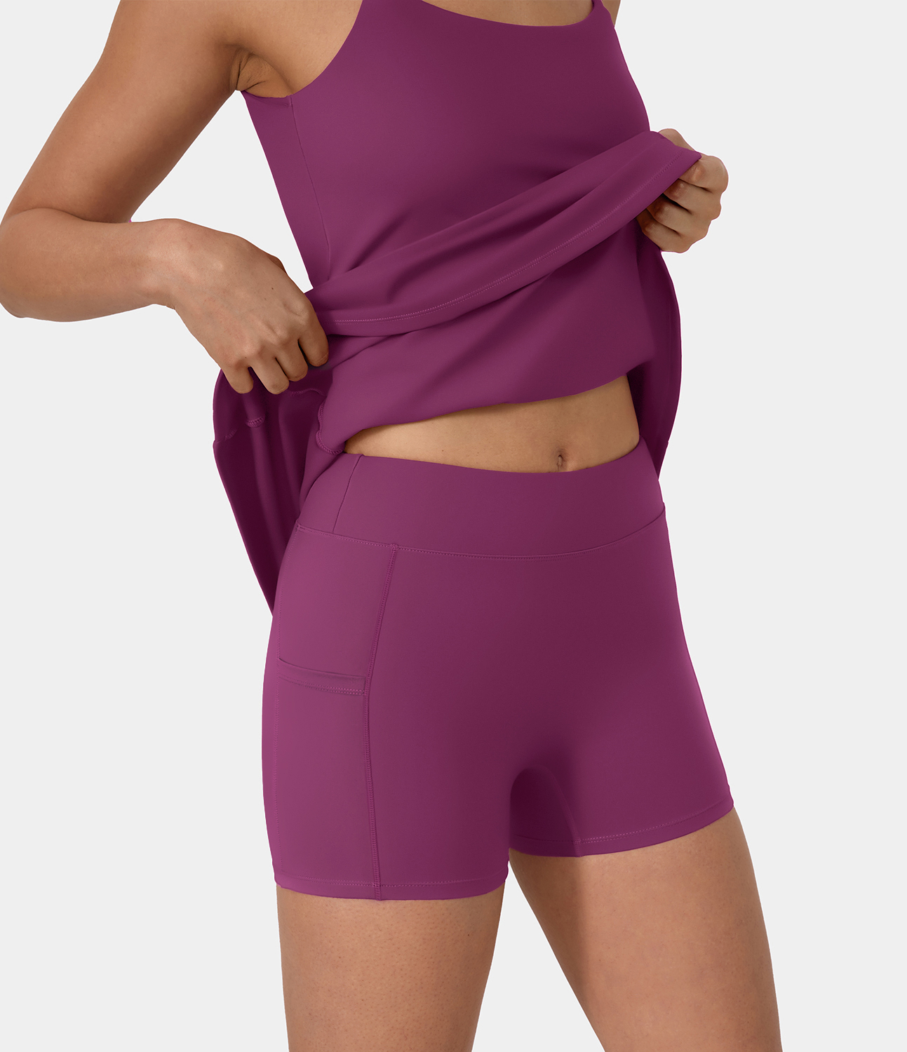 

Halara Softlyzeroв„ў Plush Double Straps Backless Twisted 2-Piece Pocket Slip Dance Active Dress Workout Dress - Ume Purple