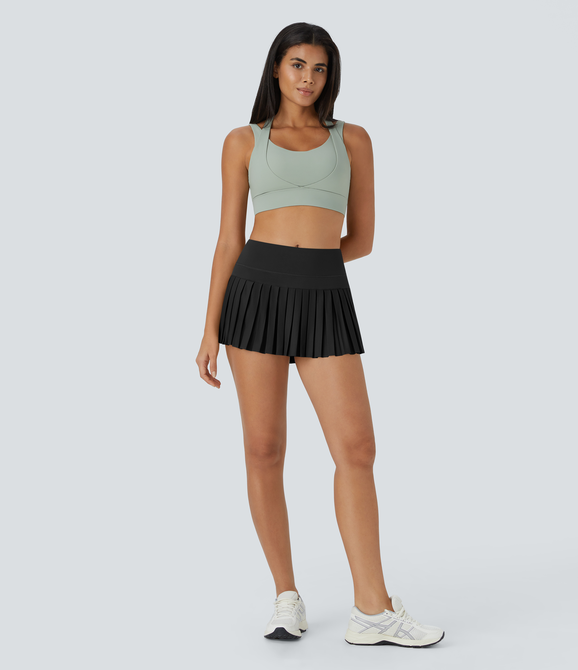 Halara Mid Rise 2-in-1 Side Pocket Pleated Mini Tennis Skirt  - Black - XS midi skirt a line skirt golfing skirt pleated tennis skirt 