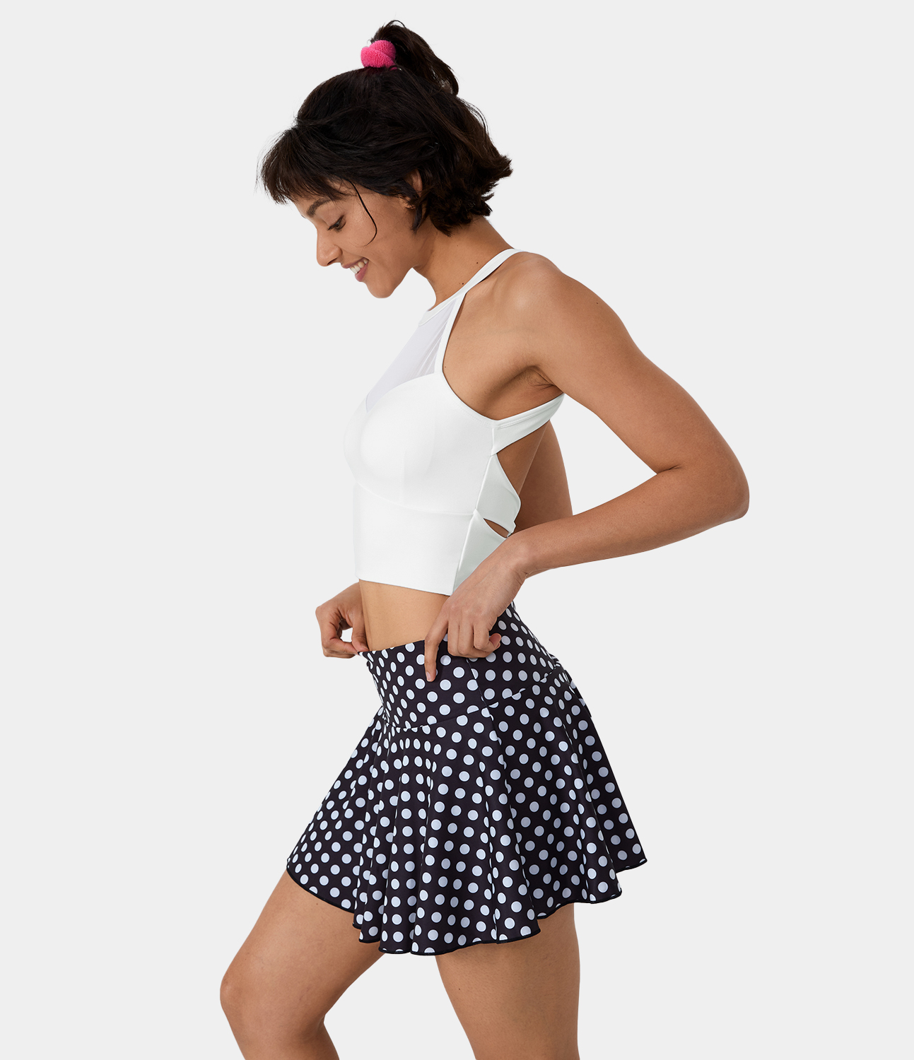 Women's Low Support Halter Neck Contrast Mesh Backless Twisted Sports