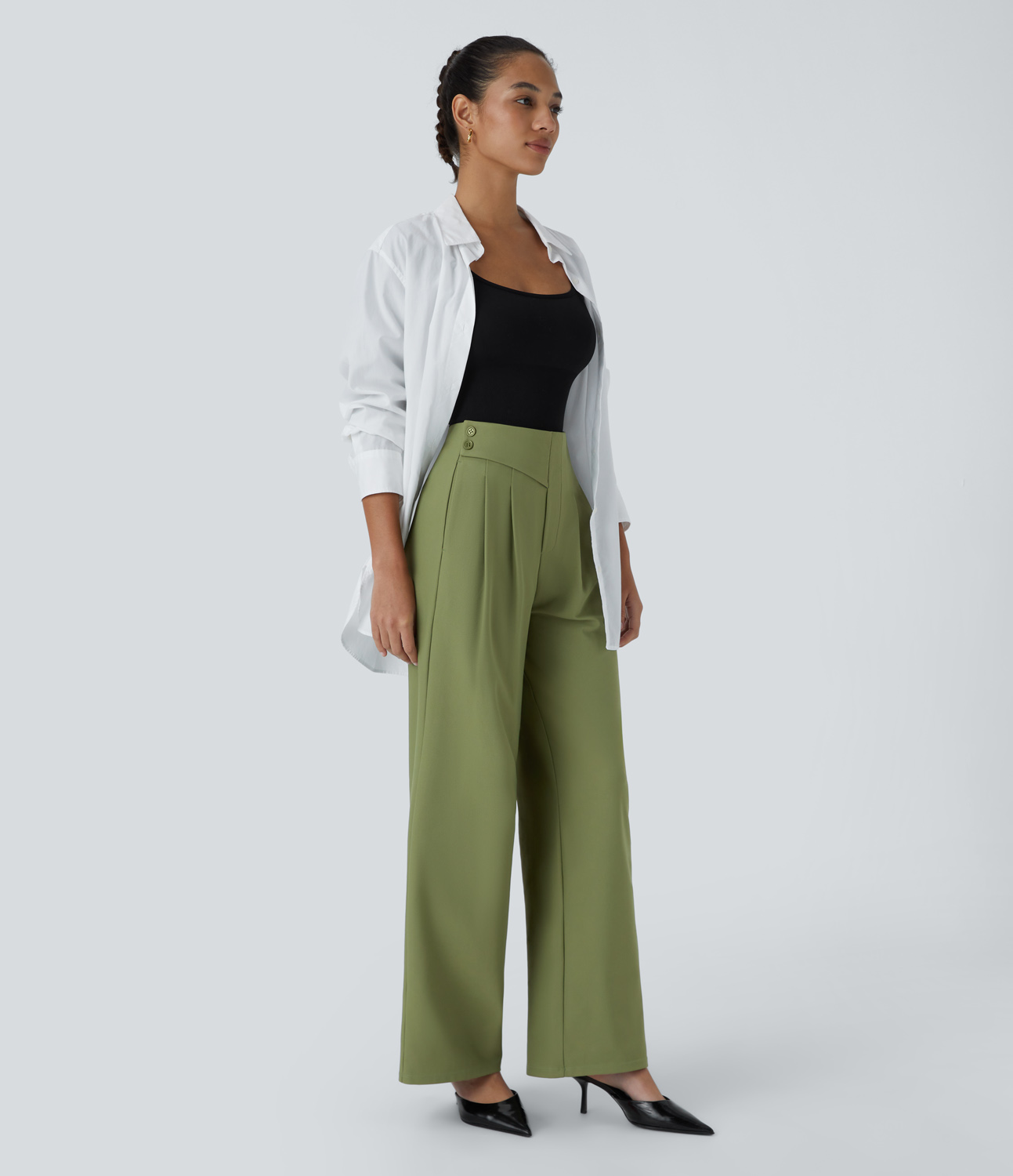 Halara Halara Flexв„ў High Waisted Decorative Button Side Pocket Straight Leg Twill Work Pants  - Calliste Green - XS(regular) sweatpants 