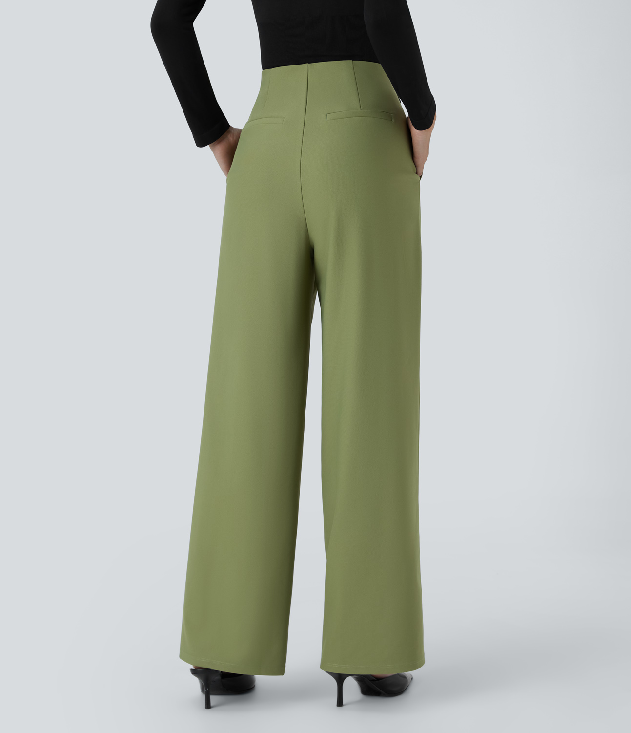 Halara Halara Flexв„ў High Waisted Decorative Button Side Pocket Straight Leg Twill Work Pants  - Calliste Green - XS(regular) sweatpants 