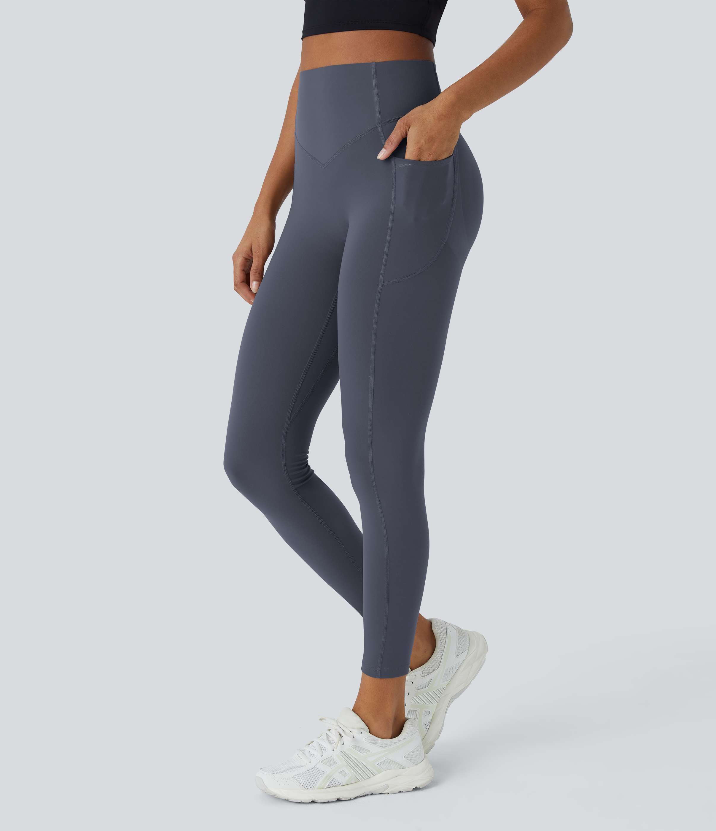 Halara SoCinched High Waisted Butt Lifting Tummy Control Side Pocket Shaping Training UltraSculpt Leggings  - Silent Blue - XL(full_length) 