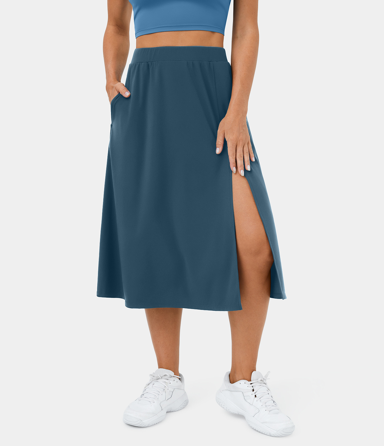 

Halara High Waisted Side Pocket Split Midi Casual Skirt - Majolica Blue