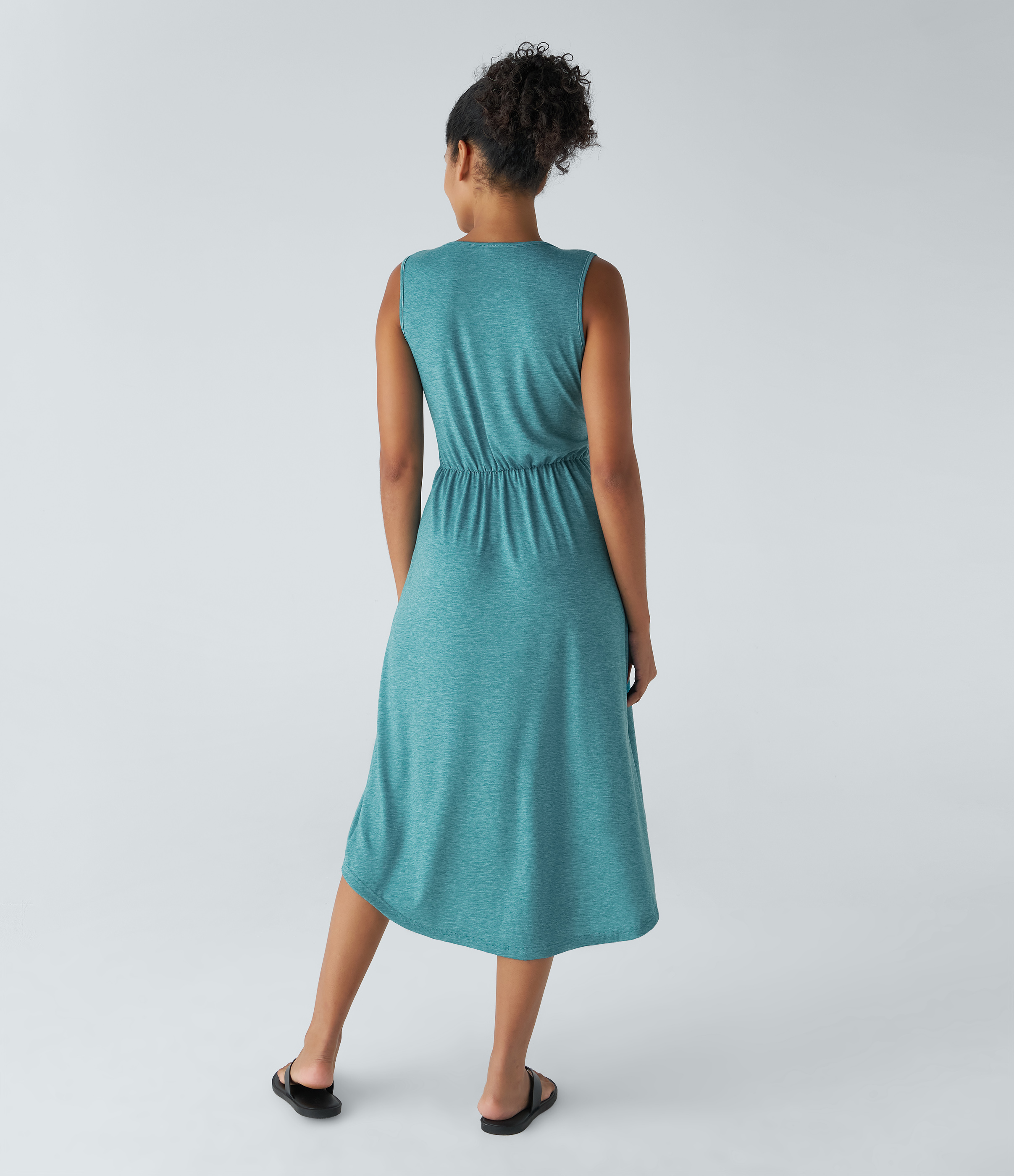 Halara Deep V Neck Sleeveless Plicated High Low Crossover Hem Flowy Midi Casual Dress Casual Dress - Stone Green Floral Yarn - L slip dress 