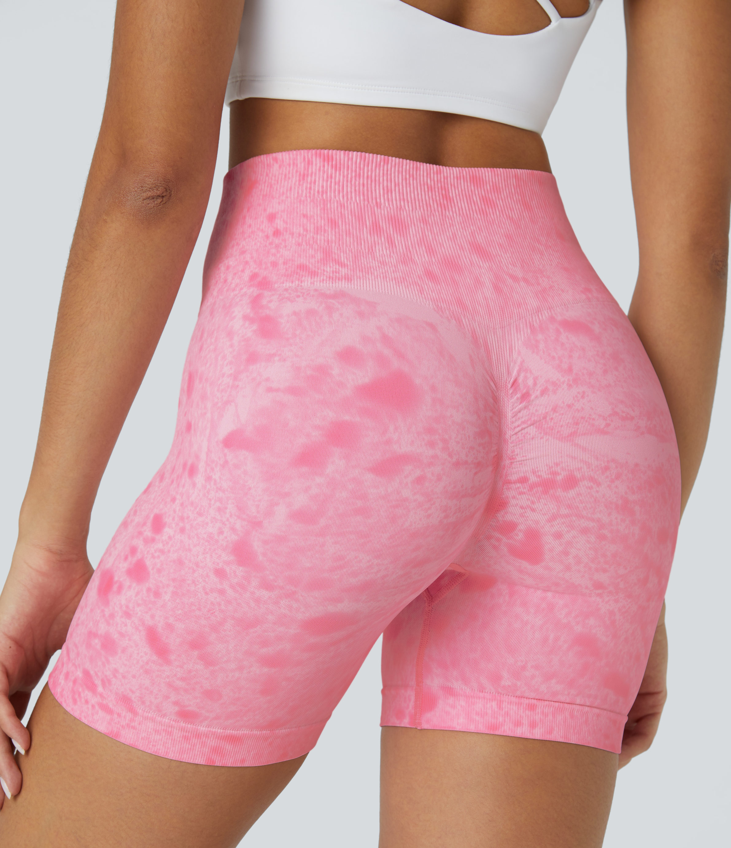 Halara Seamless Flow High Waisted Ruched Tie Dye Yoga Biker Shorts 5``  - Tie-dye Blossom - S biker shorts women black biker shorts 