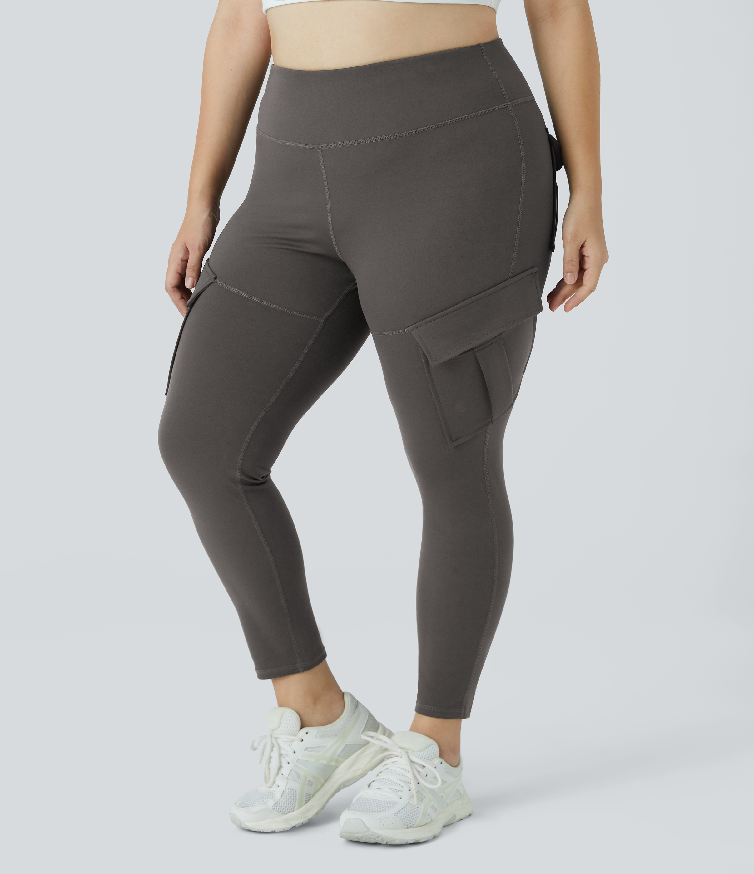 Halara High Waisted Cargo Pocket Skinny Yoga Plus Size 7/8 Leggings  - Deep Red Grey - 4X 
