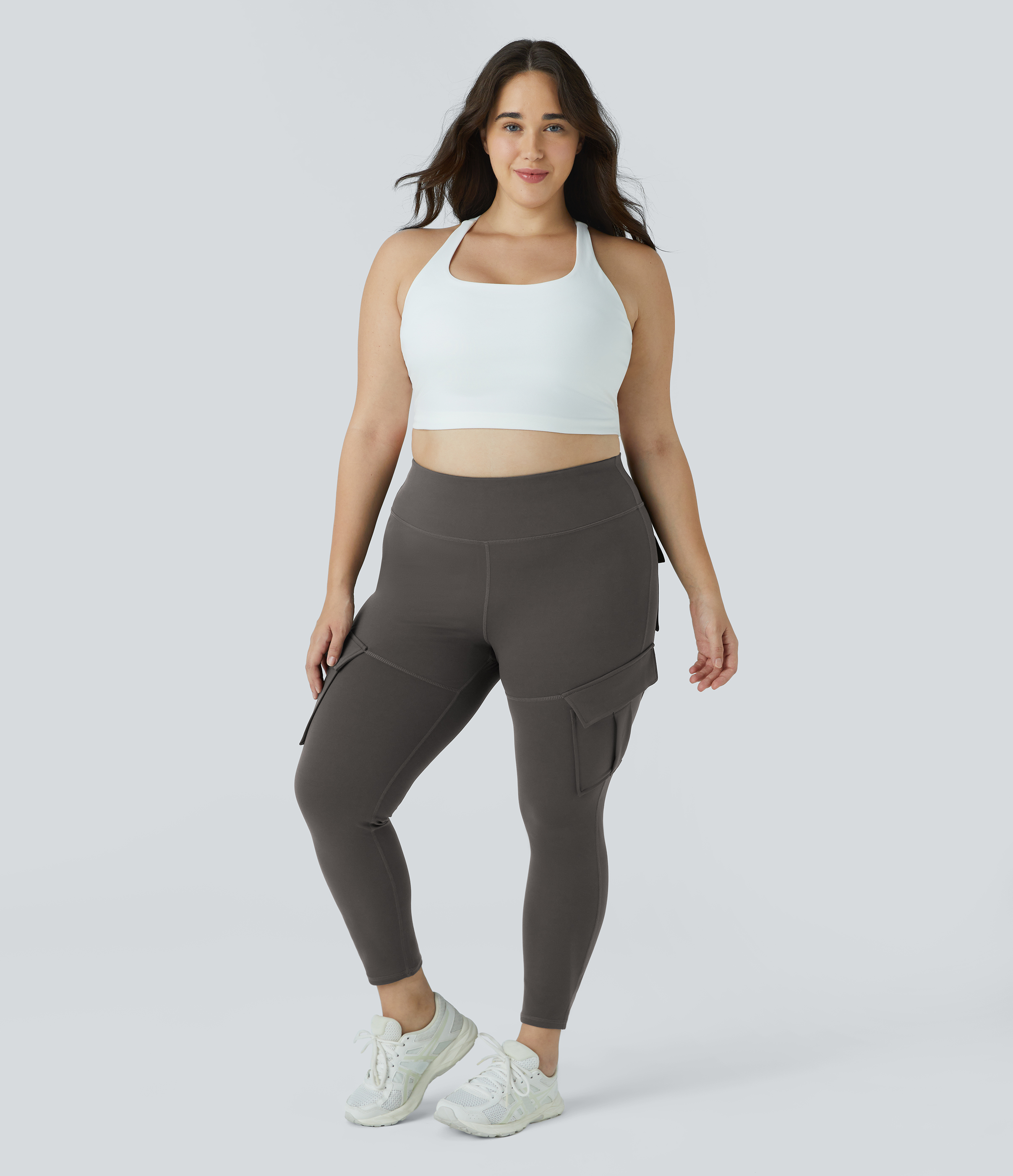 Halara High Waisted Cargo Pocket Skinny Yoga Plus Size 7/8 Leggings  - Deep Red Grey - 4X 