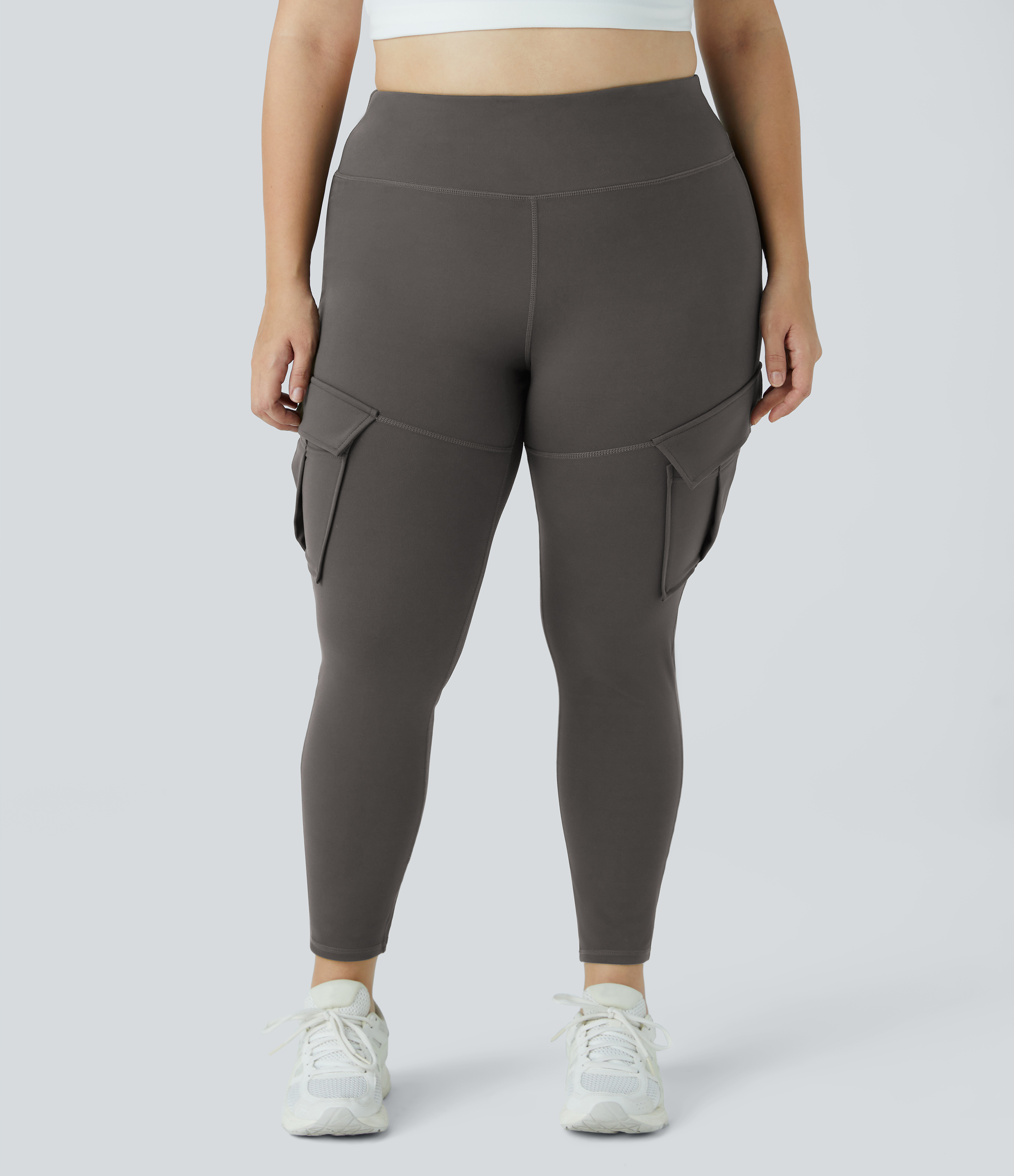 Halara High Waisted Cargo Pocket Skinny Yoga Plus Size 7/8 Leggings  - Deep Red Grey - 4X 