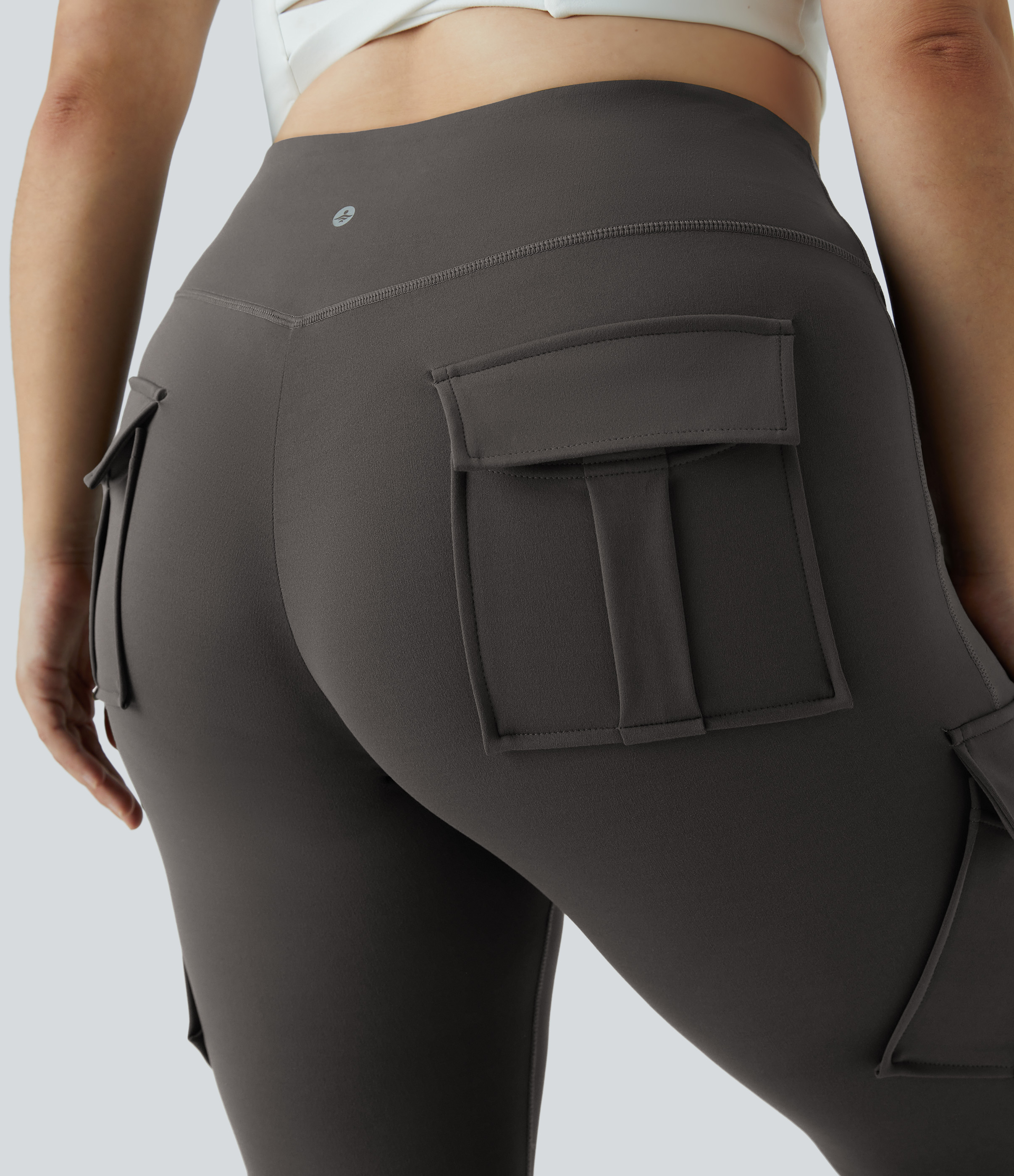 Halara High Waisted Cargo Pocket Skinny Yoga Plus Size 7/8 Leggings  - Deep Red Grey - 4X 