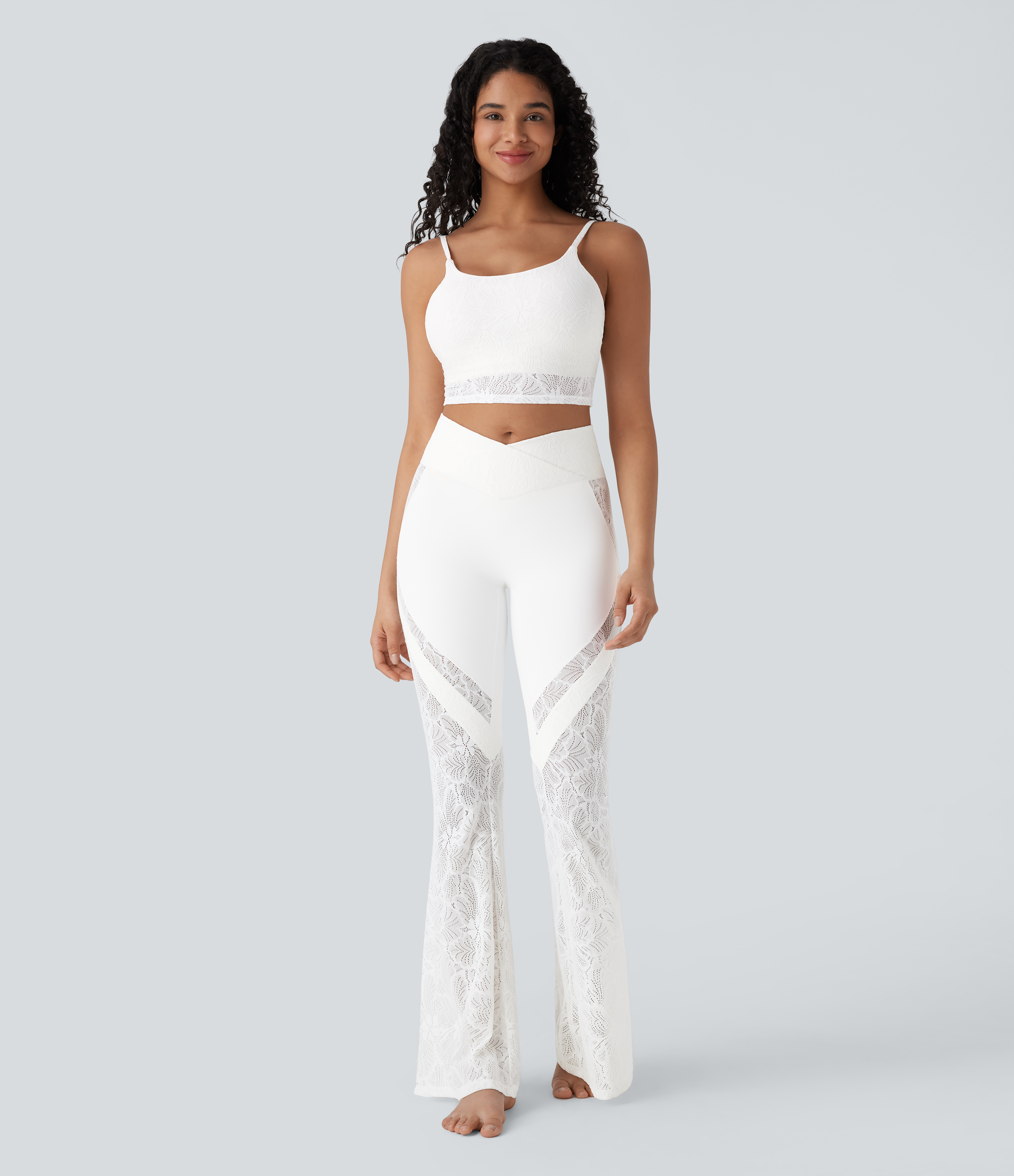 Halara High Waisted Crossover Back Pocket Lace Flare Yoga Leggings  - White - XL(regular) gym leggings leggings with pockets 