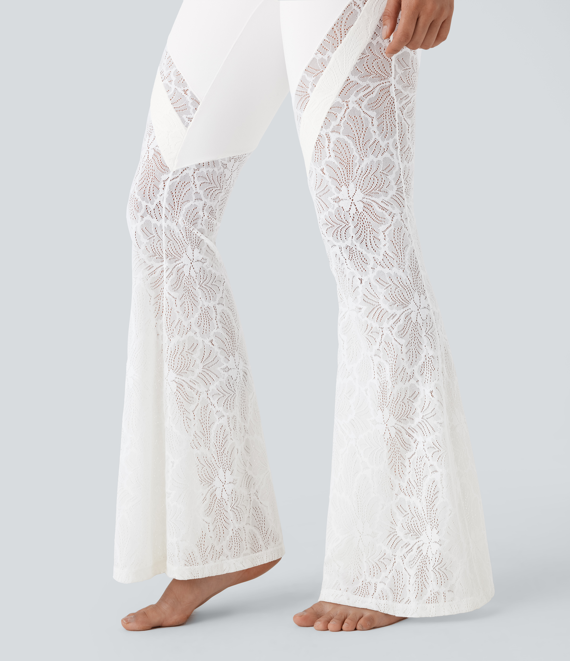 Halara High Waisted Crossover Back Pocket Lace Flare Yoga Leggings  - White - XL(regular) gym leggings leggings with pockets 