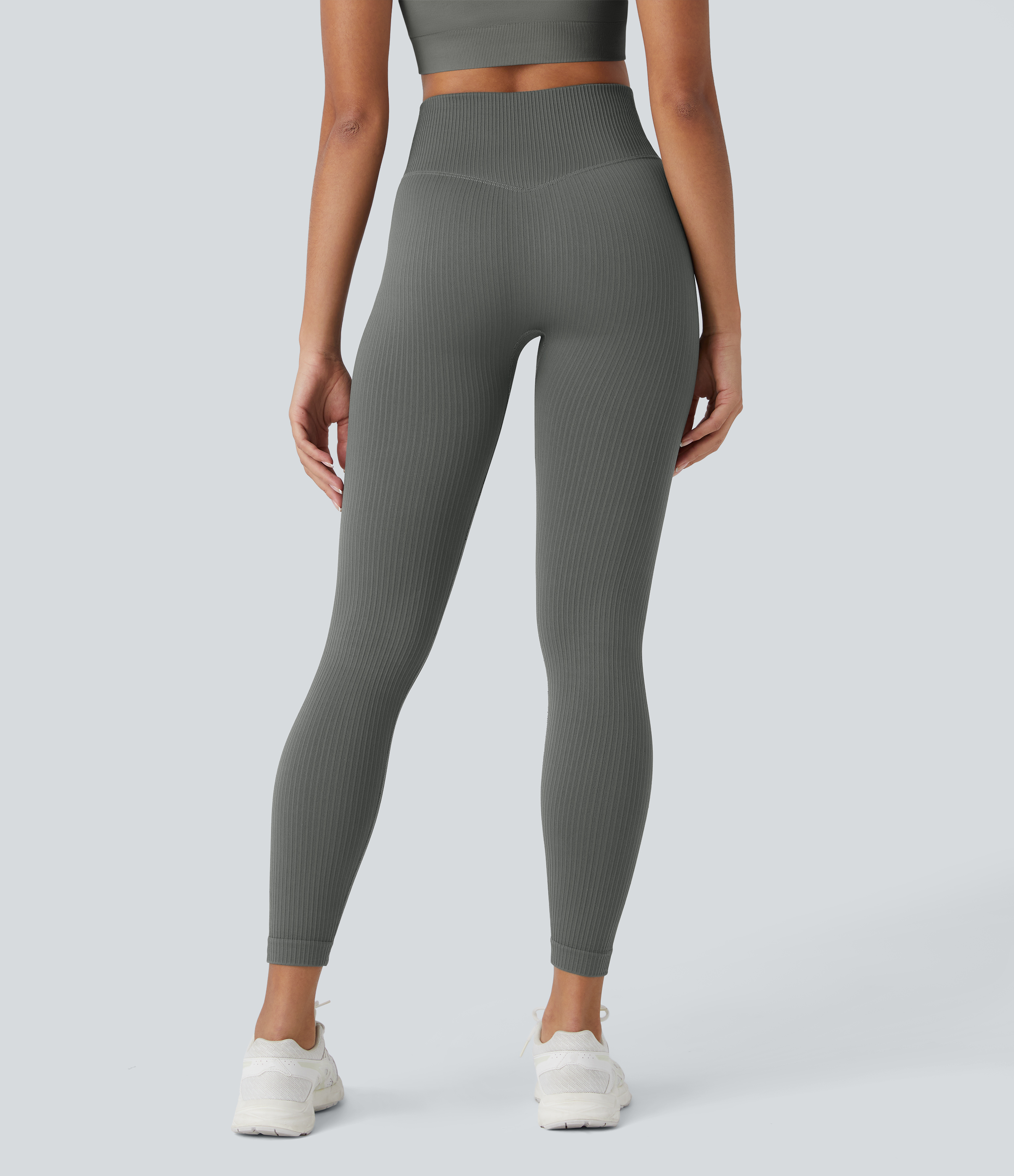 Halara Skin Friendly Soft Seamless Flow Ribbed High Waisted Tummy Control Yoga 7/8 Leggings  - Hidden Blue Gray - XL(7/8) gym leggings 