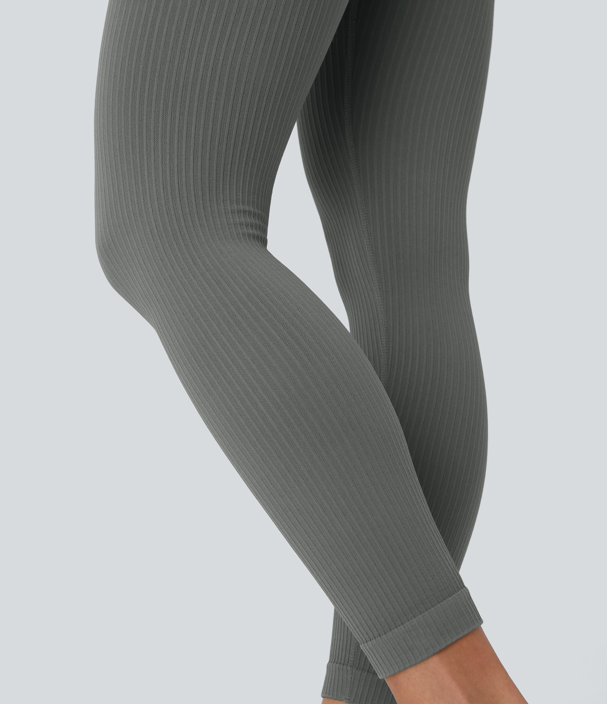 Halara Skin Friendly Soft Seamless Flow Ribbed High Waisted Tummy Control Yoga 7/8 Leggings  - Hidden Blue Gray - XL(7/8) gym leggings 