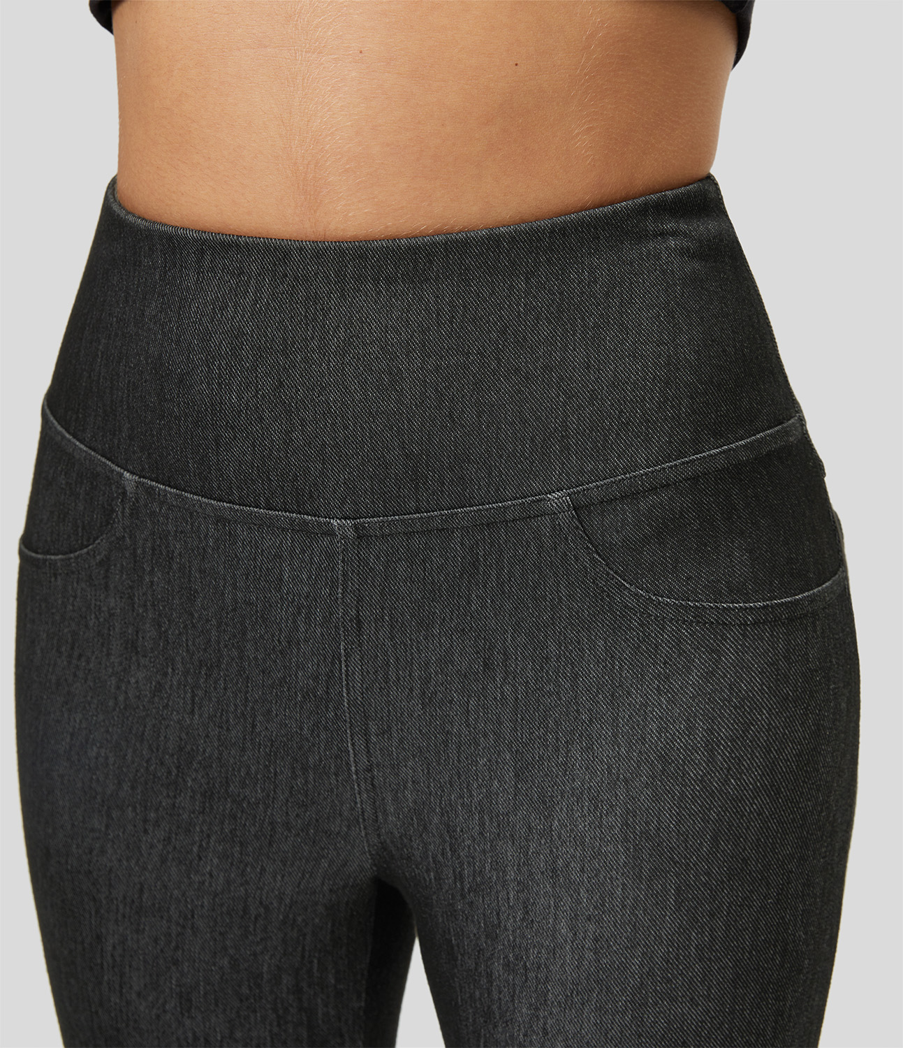 

Halara HalaraMagicв„ў High Waisted Back Pocket Stretchy Knit Denim Casual Flare Leggings - Washed Denim Black