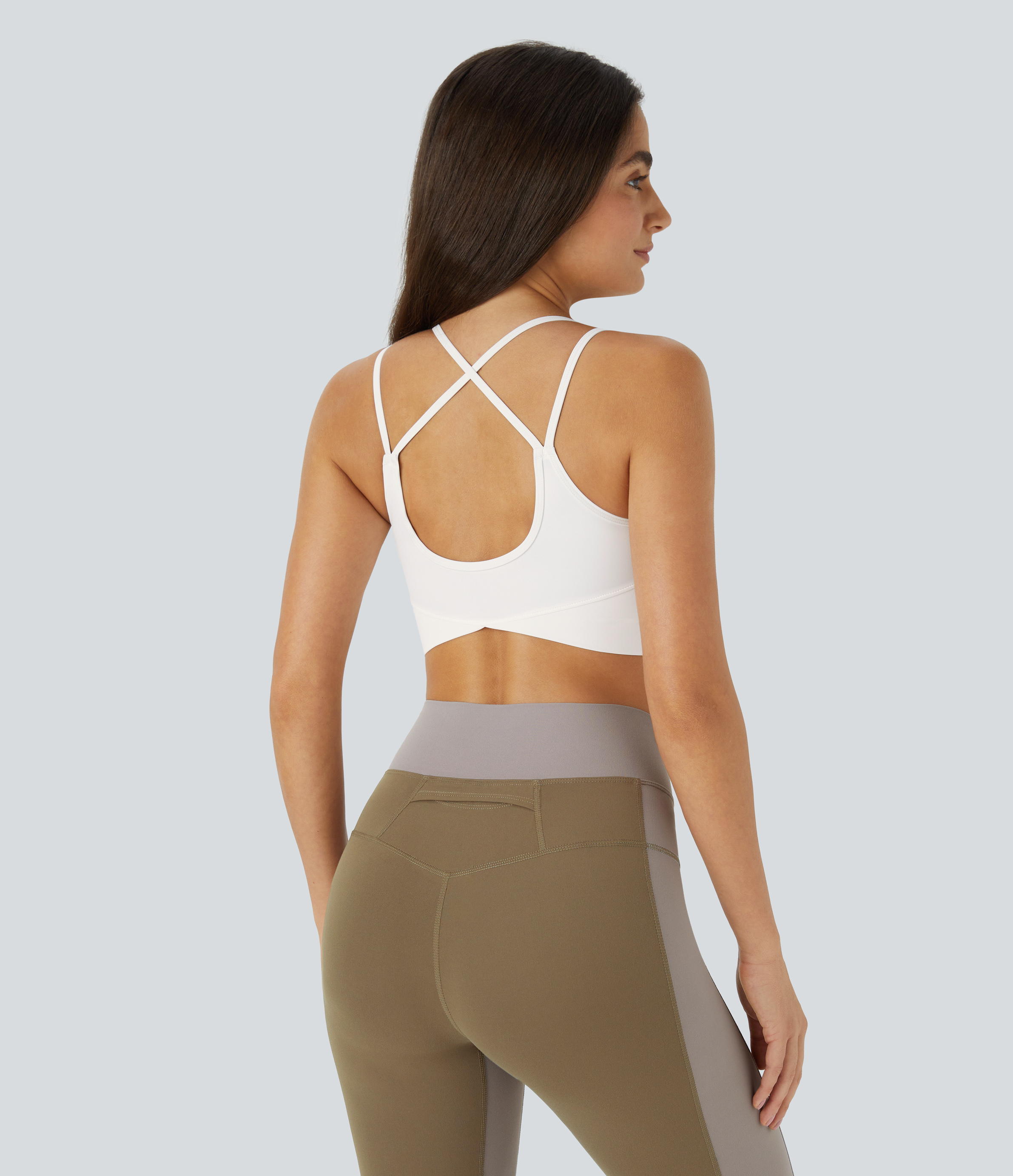 Halara Softlyzeroв„ў Plush Low Support Backless Crisscross Spaghetti Straps Crossover Hem Sports Bra  - White - S push up bra strapless bra 