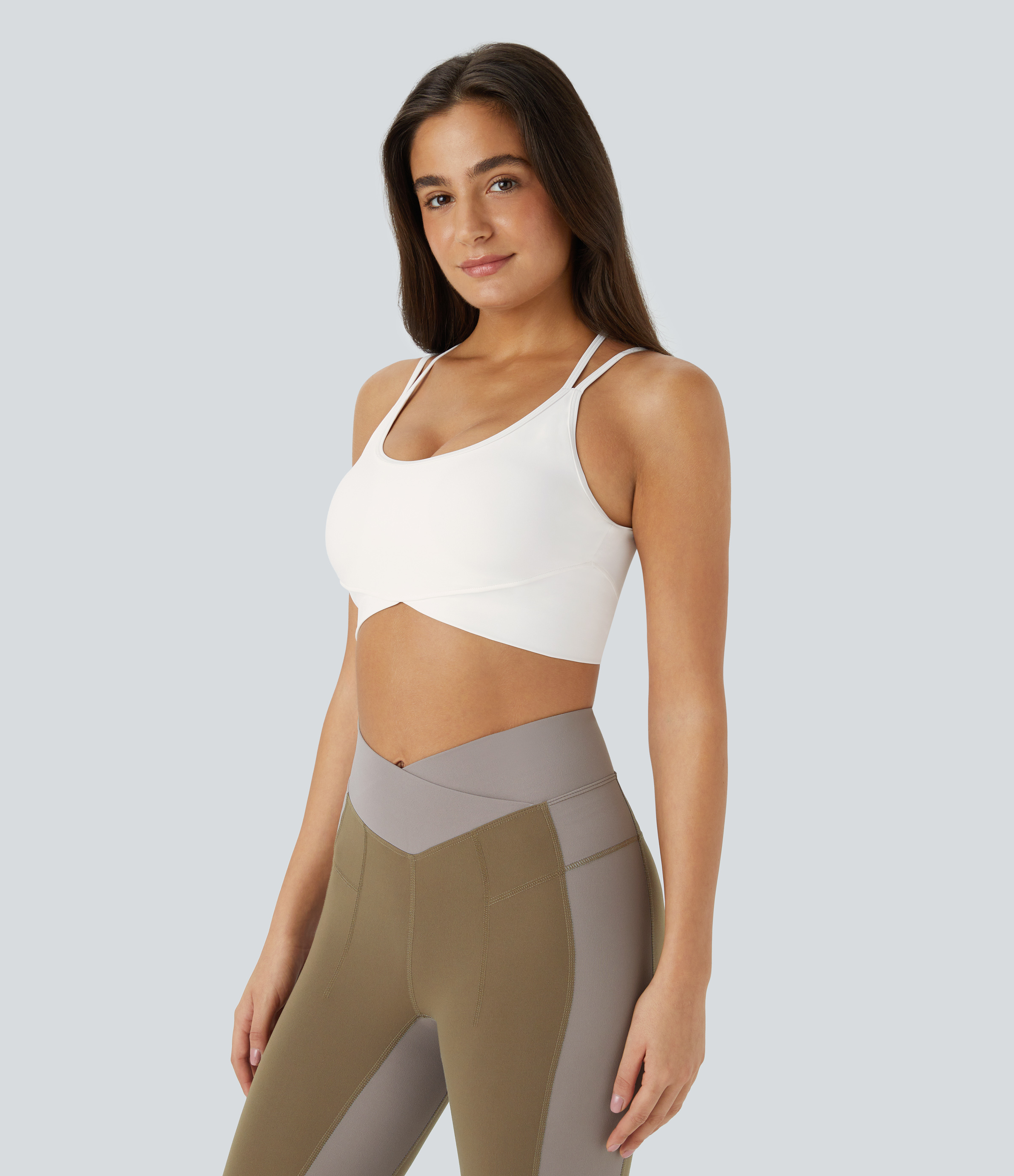 Halara Softlyzeroв„ў Plush Low Support Backless Crisscross Spaghetti Straps Crossover Hem Sports Bra  - White - S push up bra strapless bra 