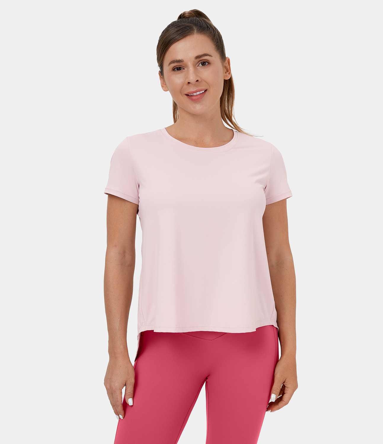 Halara Round Neck Short Sleeve Crisscross Split Tie Back Yoga Sports Top  - Calcite - S 