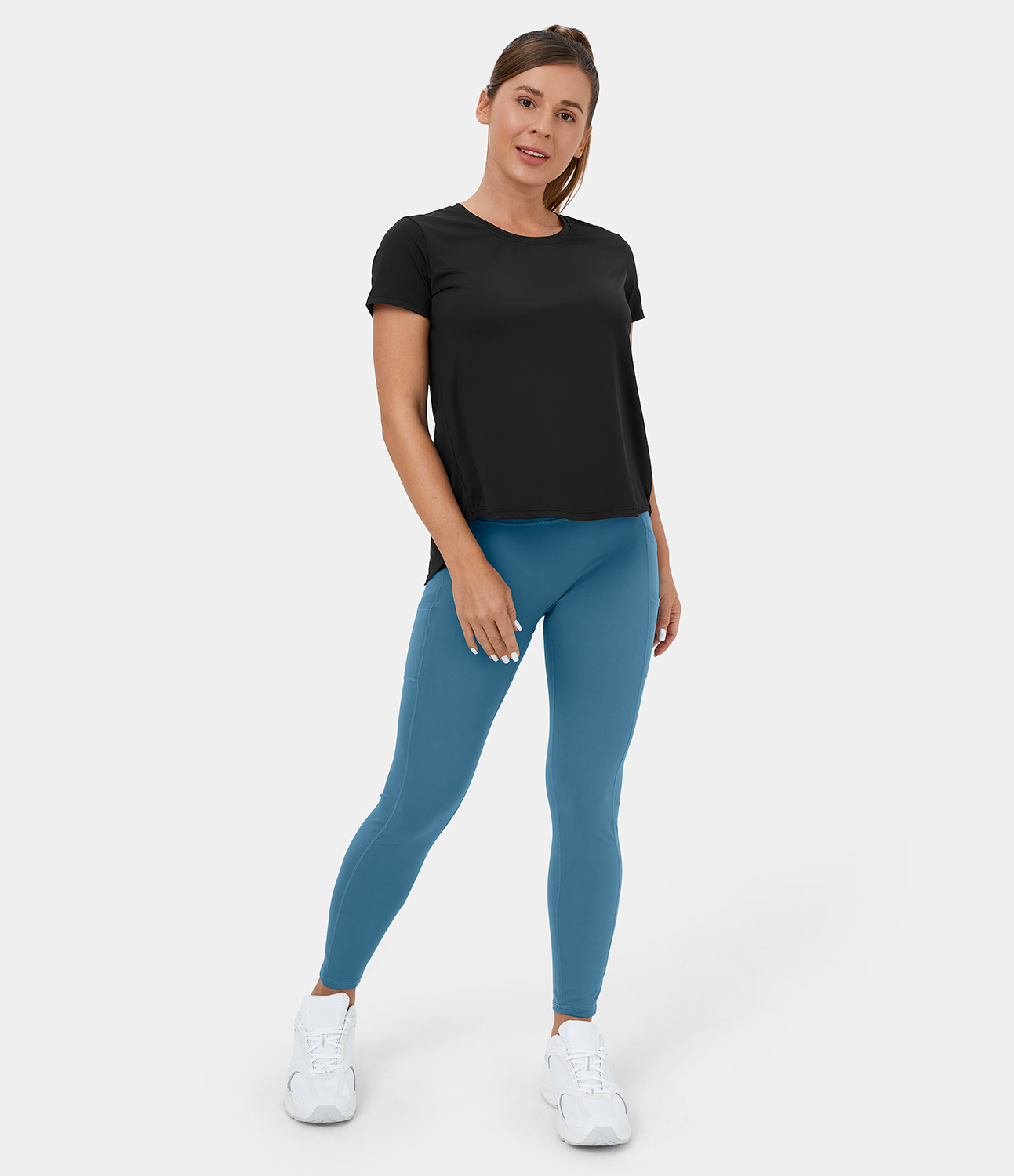 Halara Round Neck Short Sleeve Crisscross Split Tie Back Yoga Sports Top  - Black - XL 