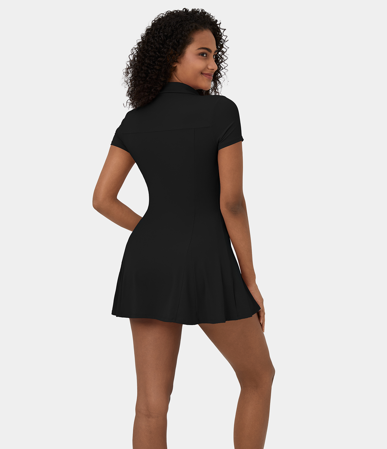 Halara Softlyzeroв„ў Airy Collar 2-Piece Pocket Cool Touch Mini Flare Golf Active Dress-Golf Tee Pocket Workout Dress - Black - L 
