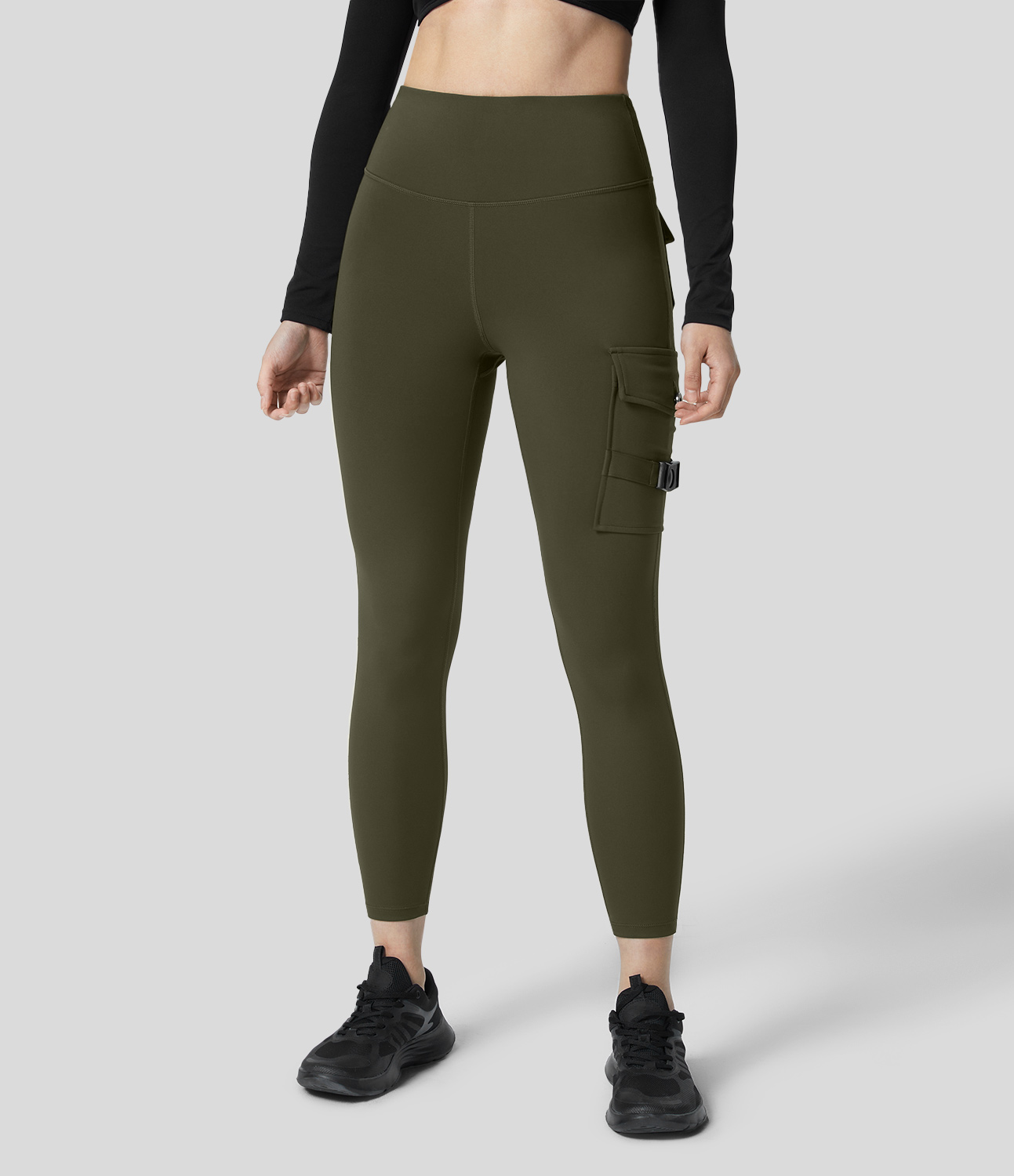 

Halara High Waisted Cargo Pocket Yoga 7/8 Leggings - Forest Night -  gym leggings leggings with pockets leggings with butt lift