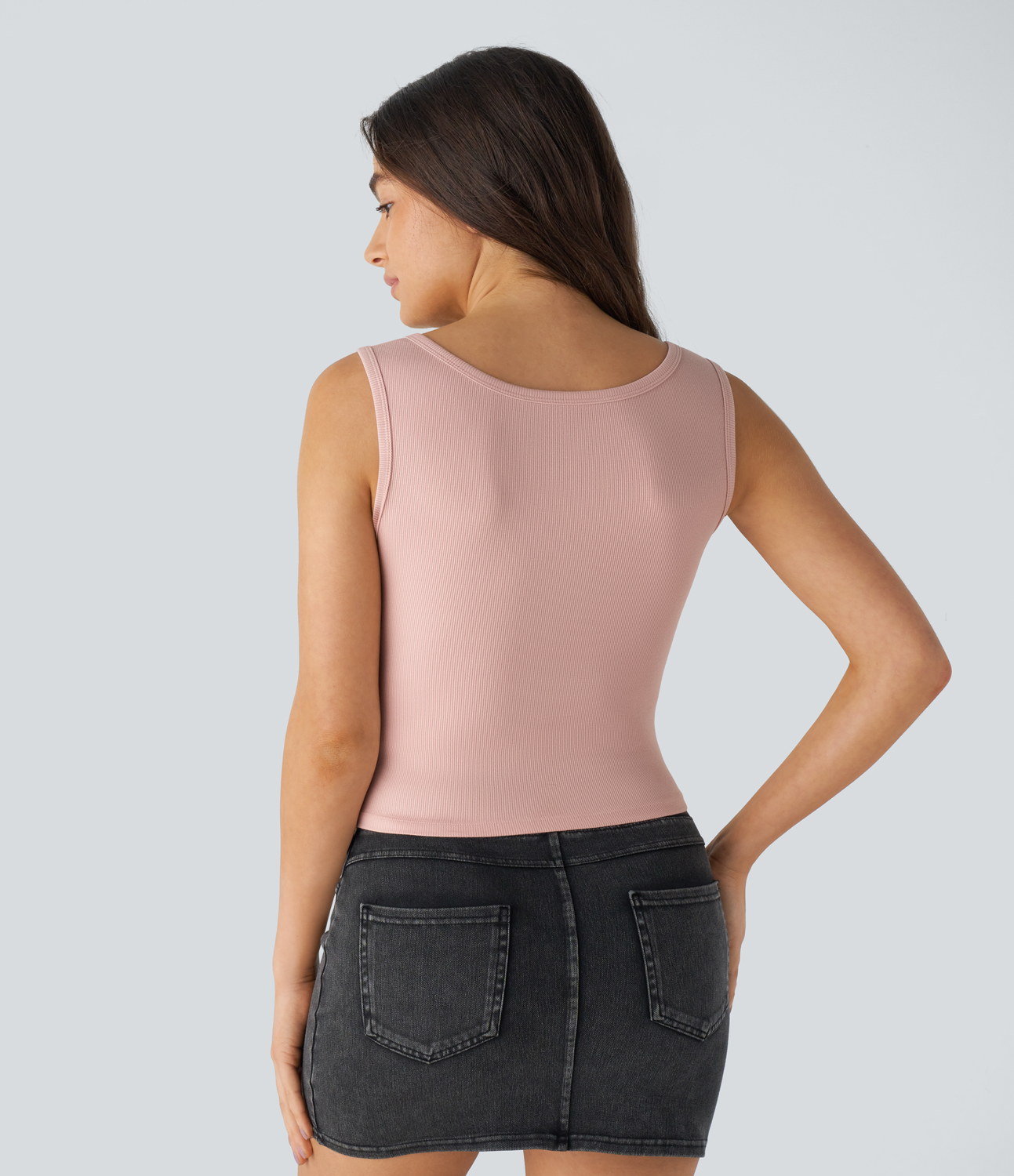 Halara Ribbed Square Neck Button Front Casual Tank Top Tank Top - Stardust Pink - XS golf tops halter top tunic tops sleeveless tops 
