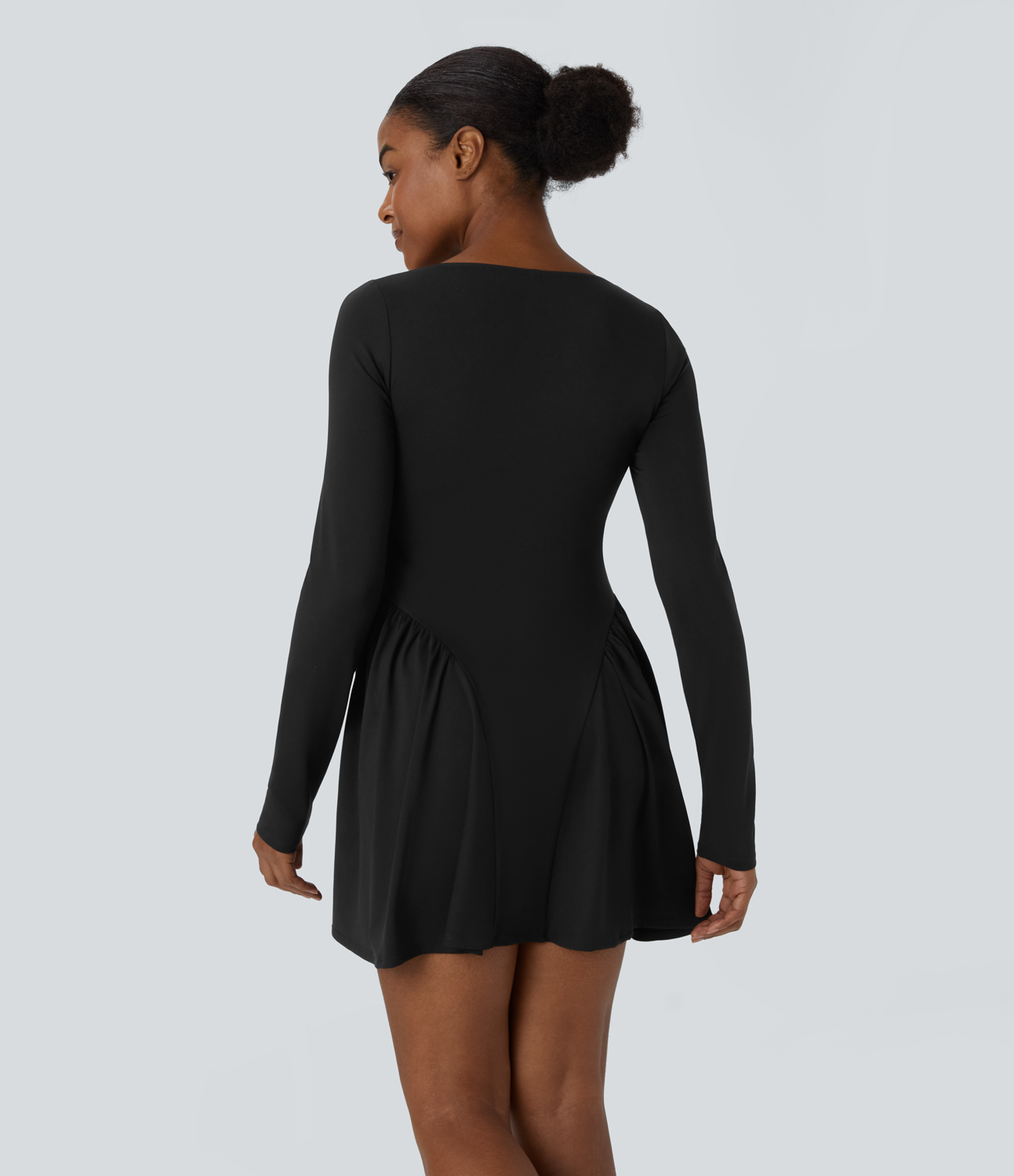 Halara Square Neck Lace Up Corset Long Sleeve Mini Casual Dress Casual Dress - Black - S slip dress beach dress ruched dress halter dress 
