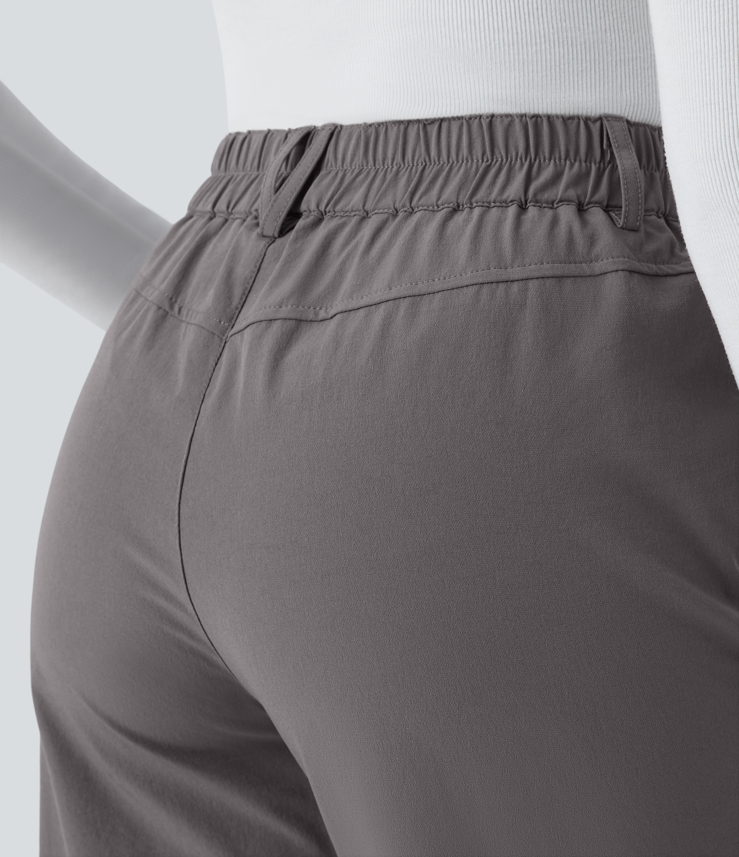 Halara High Waisted Side Pocket Adjustable Snap Button Roll-up Legs Work Pants  - Storm Front - XL(regular) sweatpants jogger pants 