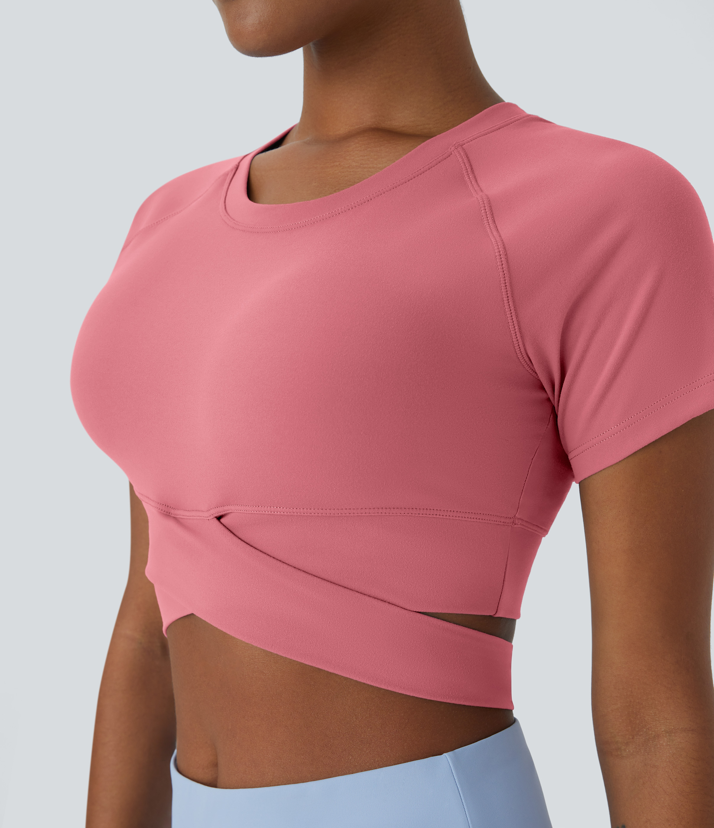 Halara Softlyzeroв„ў Plush Crossover Hem Cut Out Cropped Sports Top  - Begonia Rouge - XL 