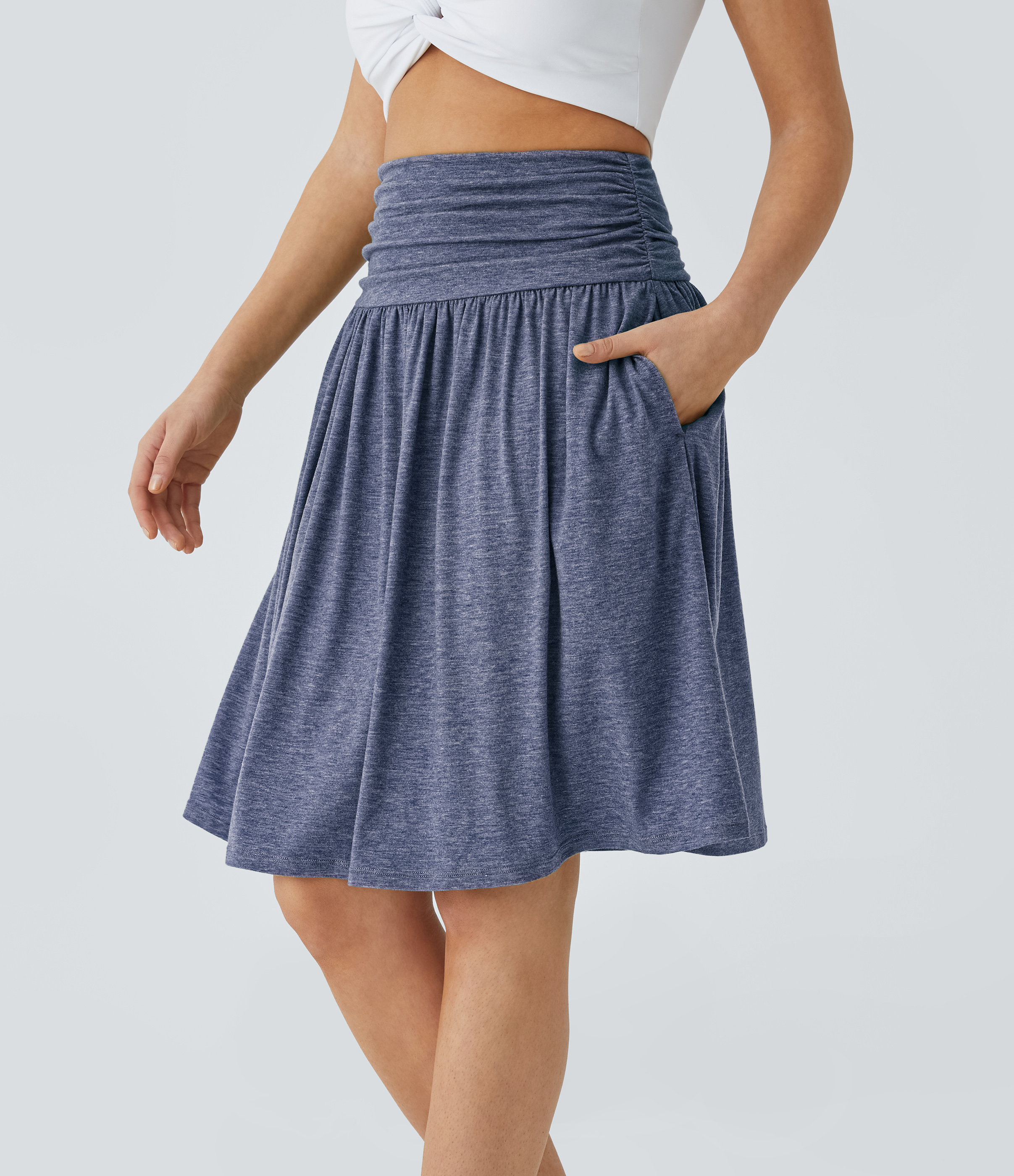 Halara High Waisted Ruched Side Pocket Flowy Resort Skirt  - Mottled Indigo - XS(regular) 
