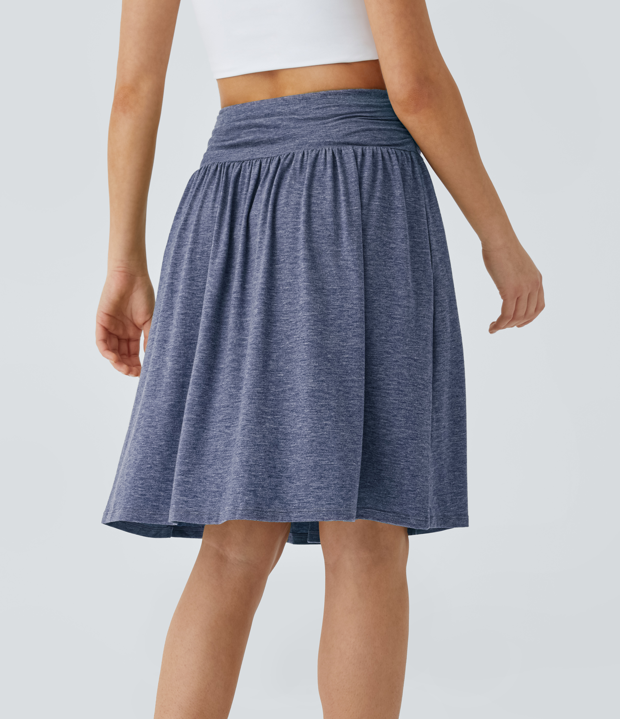 Halara High Waisted Ruched Side Pocket Flowy Resort Skirt  - Mottled Indigo - XS(regular) 