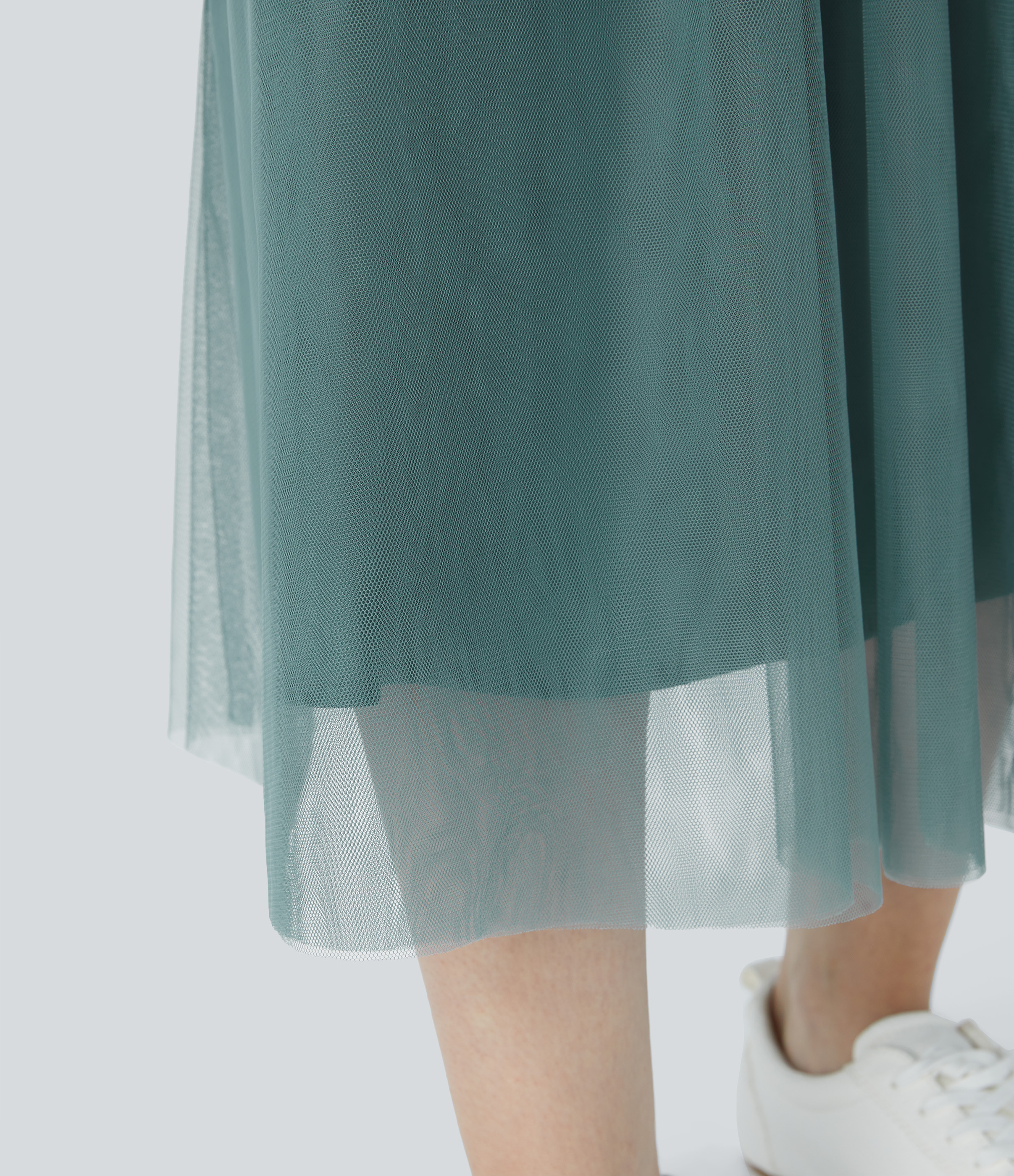 Halara High Waisted Mesh Overlay Flowy Flare Midi Casual Skirt  - Arctic - S(regular) 