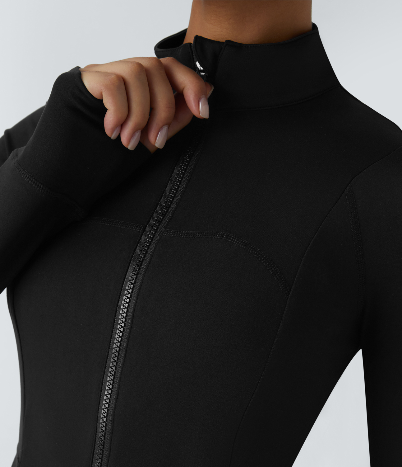 Halara Softlyzeroв„ў  Long Sleeve Thumb Hole Side Pocket Zipper Ruffle Hem Slim Yoga Jacket  - Black - S 