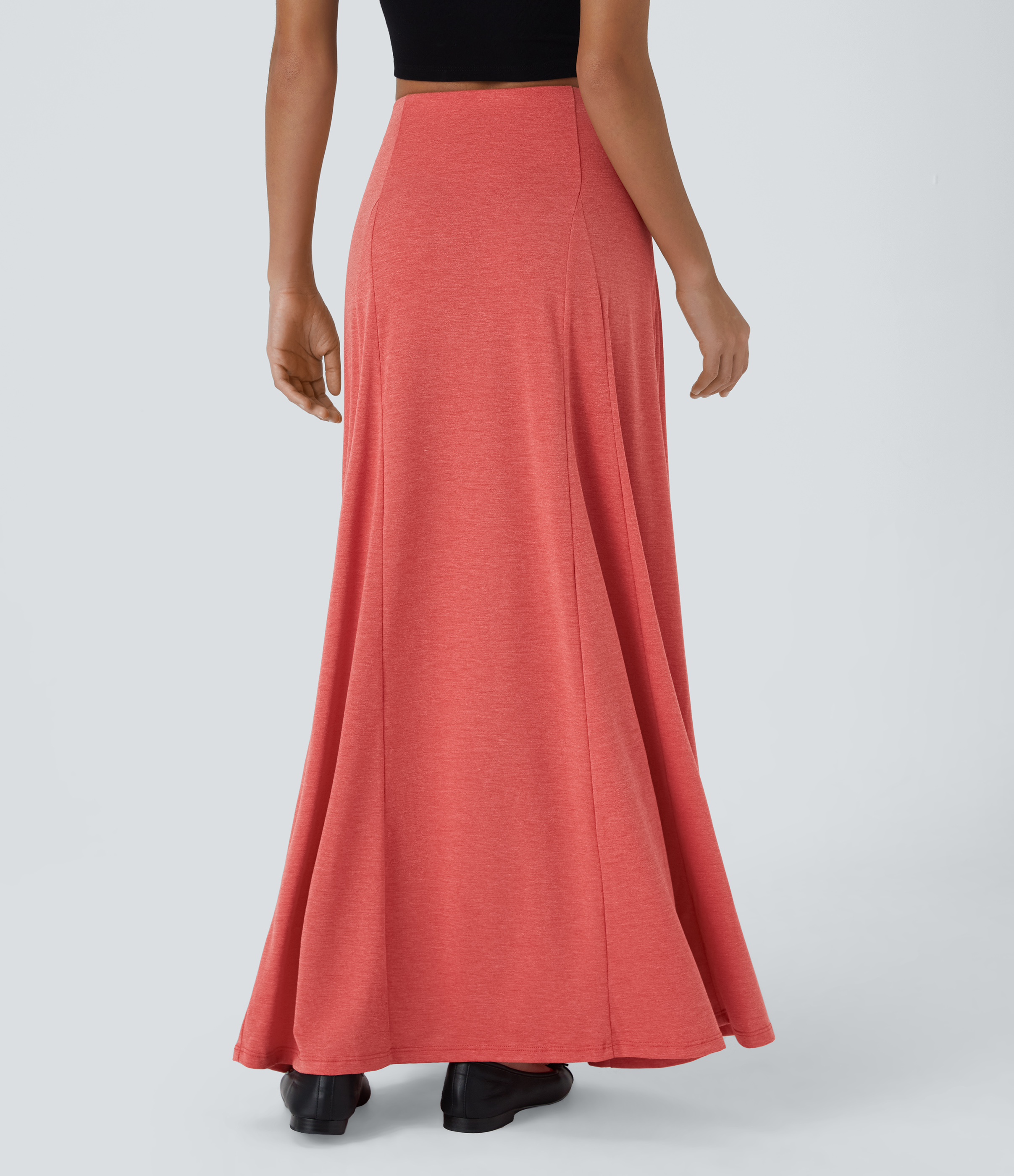 Halara High Waisted Side Zipper Maxi Casual Flare Skirt  - Poinsettia Floral Yarn - S(regular) 