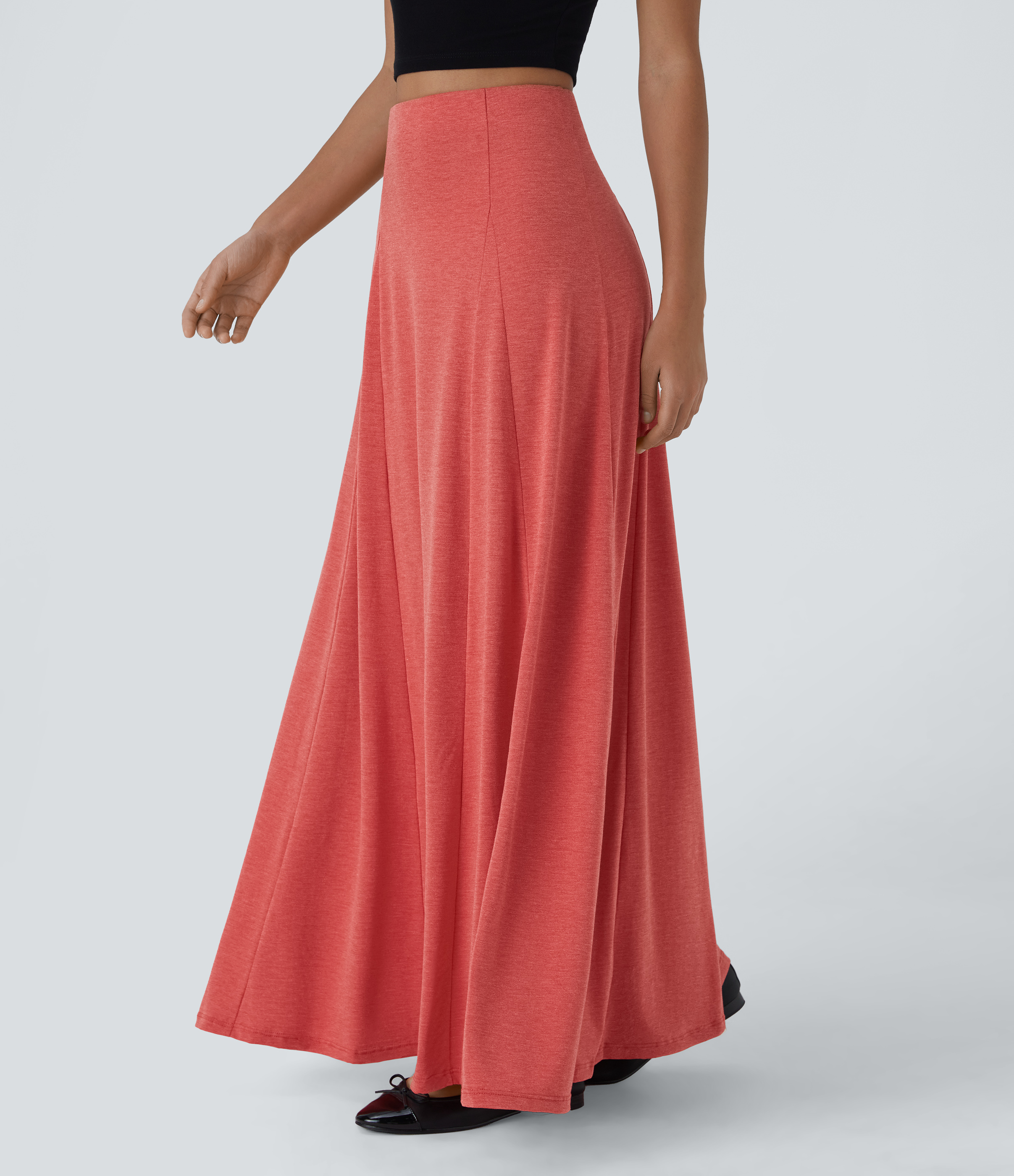 Halara High Waisted Side Zipper Maxi Casual Flare Skirt  - Poinsettia Floral Yarn - S(regular) 