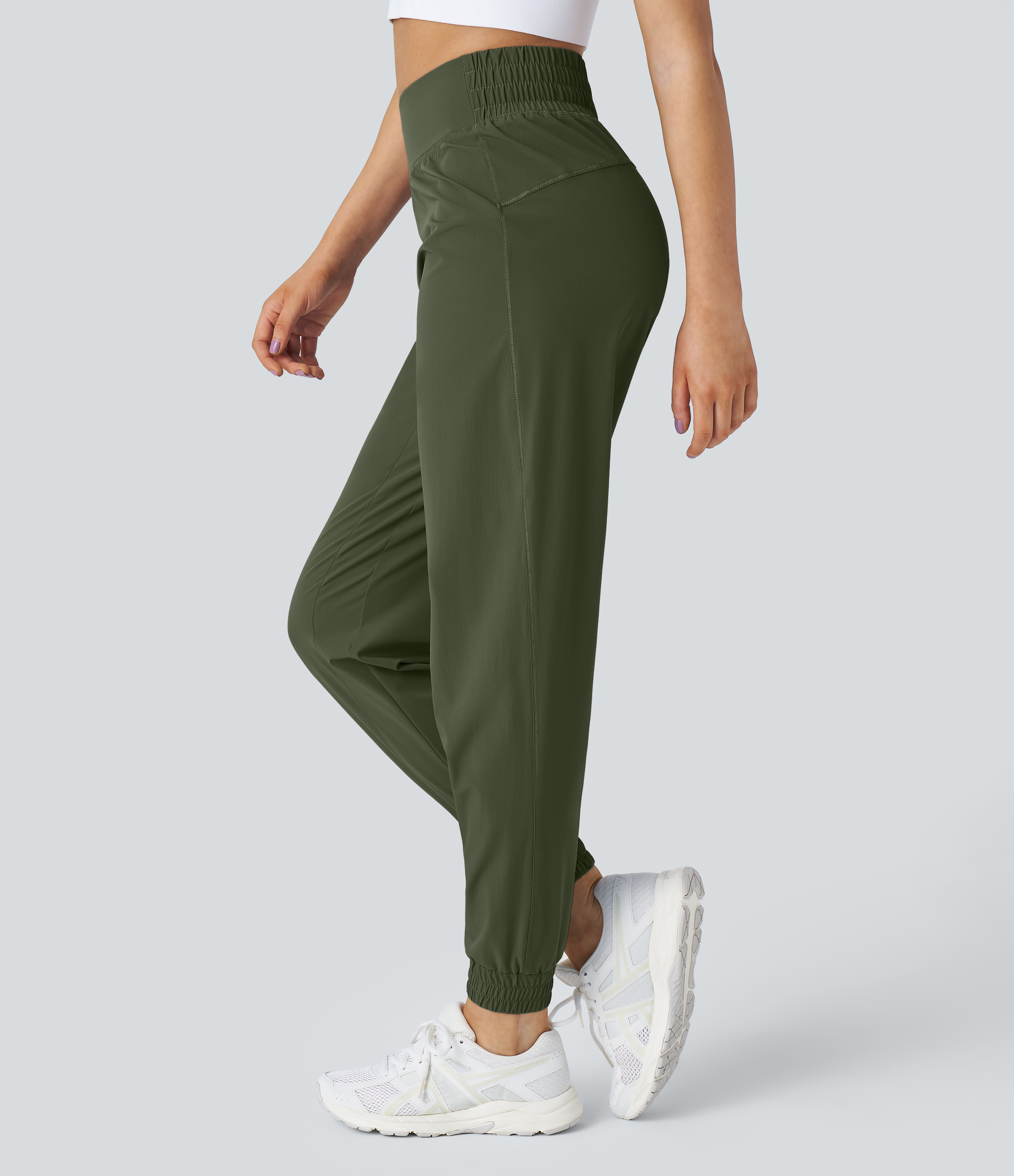 Halara High Waisted Elastic Waistband Casual Joggers  - Icy Bamboo Green - M(petite) 