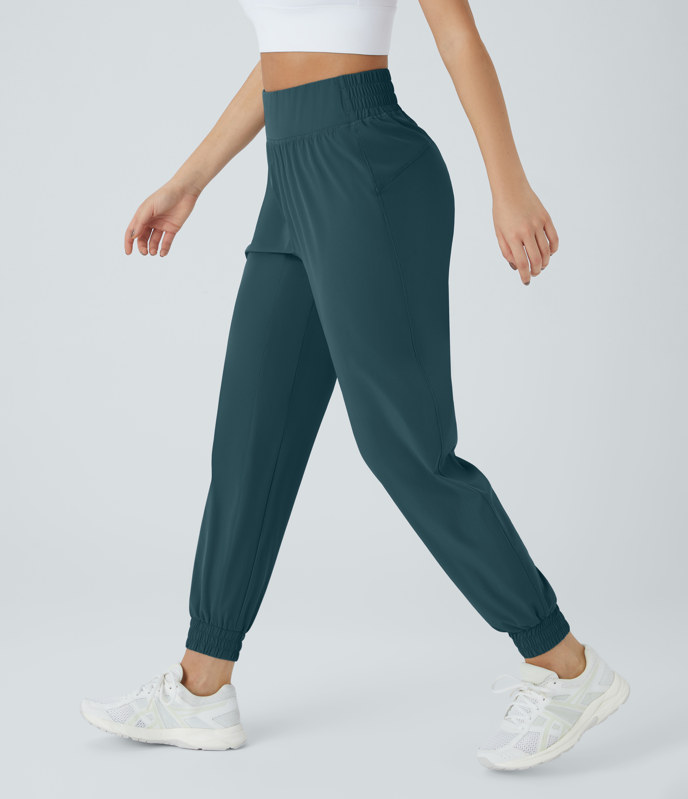 Halara High Waisted Elastic Waistband Casual Joggers  - Midnight Teal - XL(regular) 