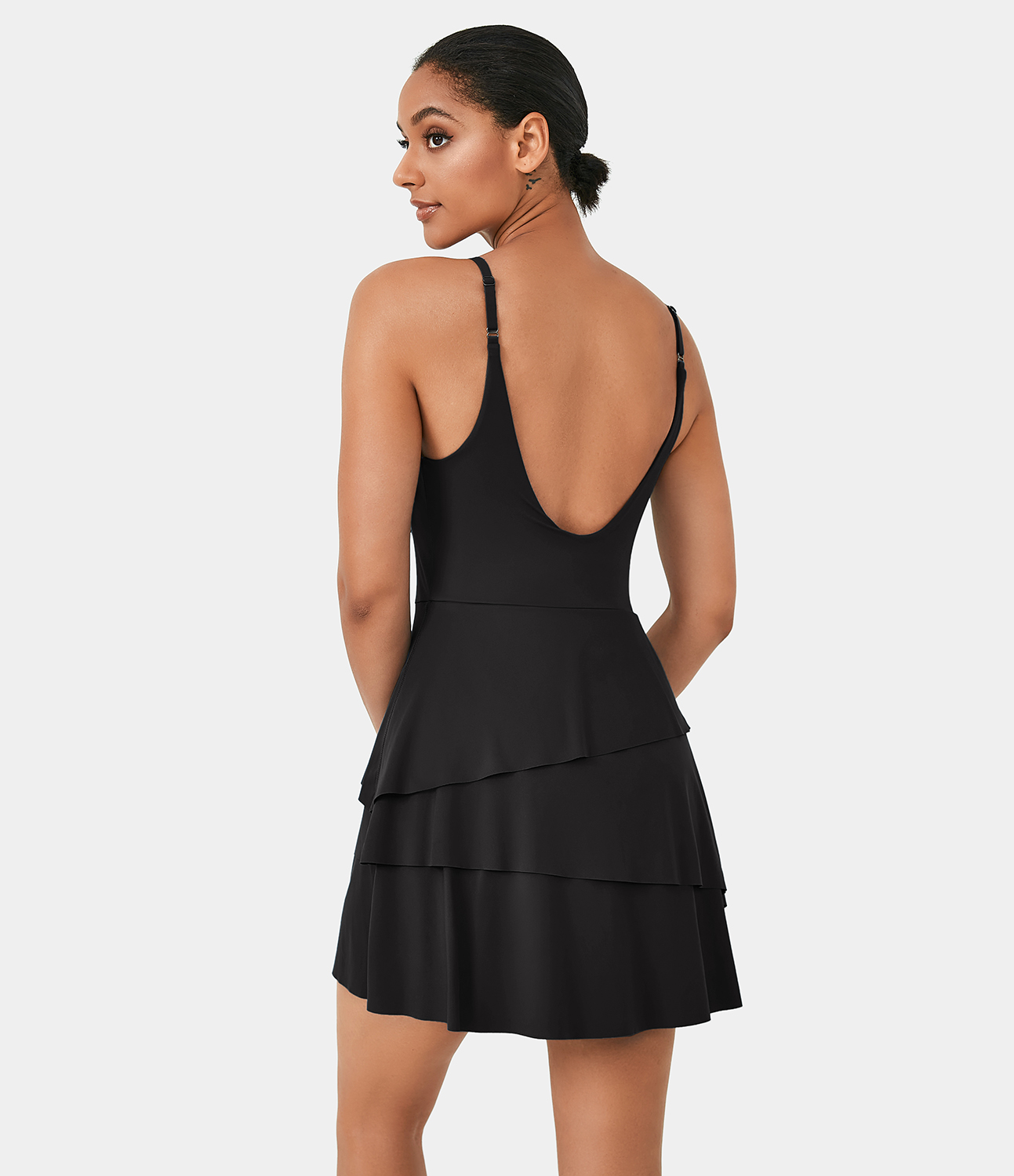 

Halara Softlyzeroв„ў Airy Backless Tiered Ruffle 2-in-1 Pocket Cool Touch Mini Slip Dance Active Dress-UPF50+ Workout Dress - Black