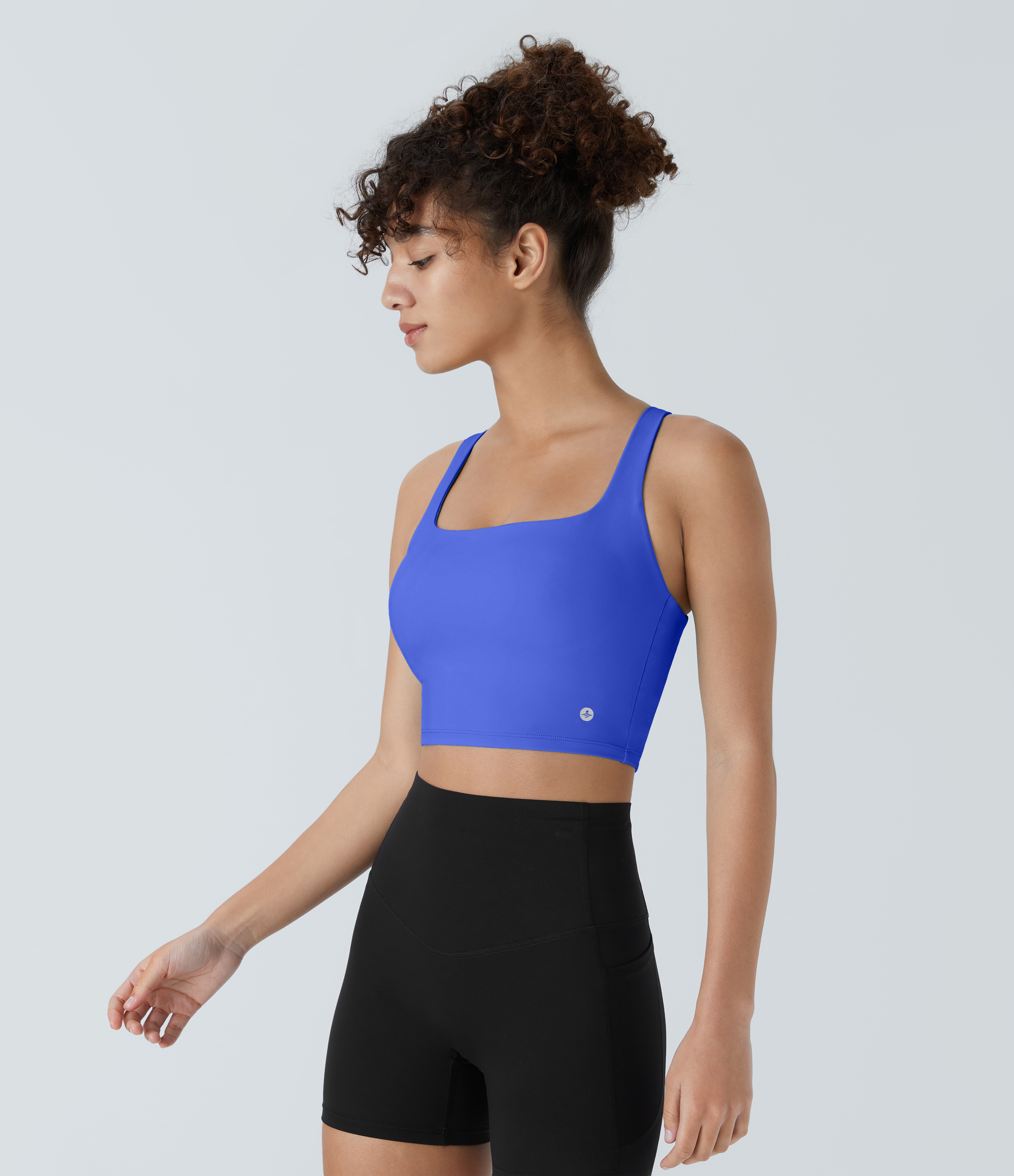 Halara Cloudfulв„ў Air Fabric Square Neck Backless Crisscross Cropped Cool Touch Yoga Tank Top Tank Top - Aster Blue - XL golf tops halter top 