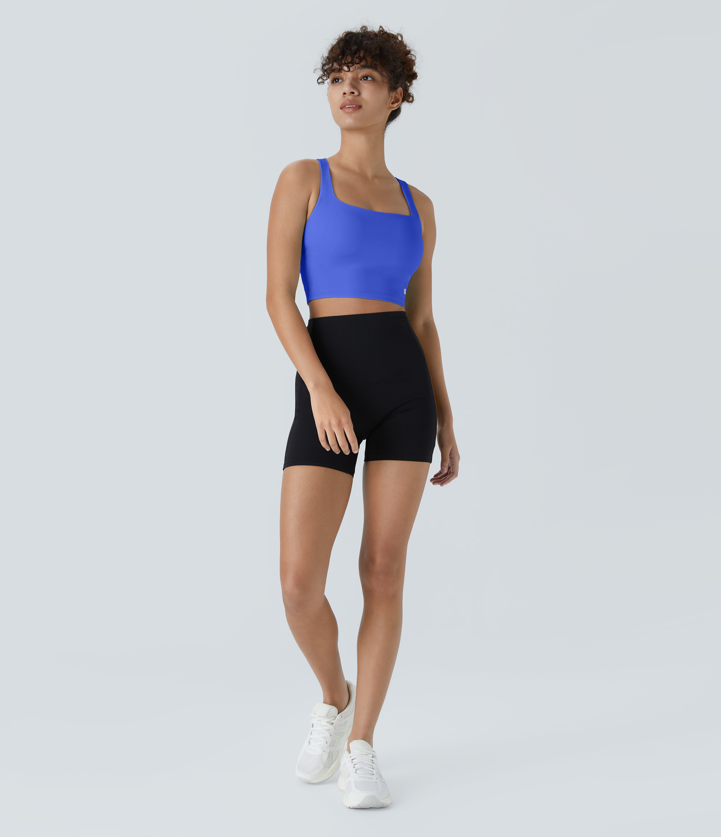 Halara Cloudfulв„ў Air Fabric Square Neck Backless Crisscross Cropped Cool Touch Yoga Tank Top Tank Top - Aster Blue - XL golf tops halter top 