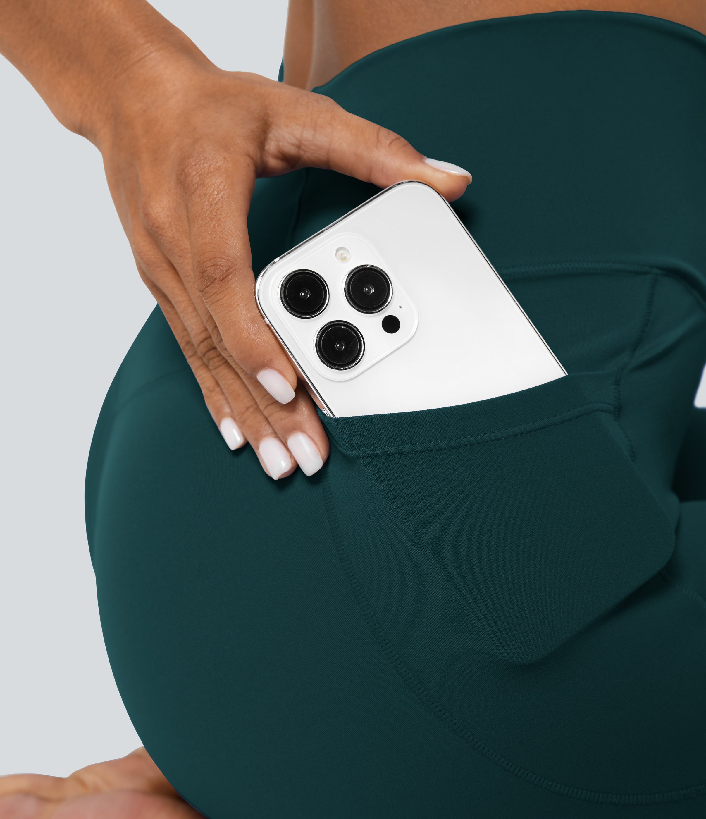 Halara Softlyzeroв„ў Crossover Pocket Plain Leggings-UPF50+  - Viridian - S(7/8) gym leggings leggings with pockets leggings with butt lift 