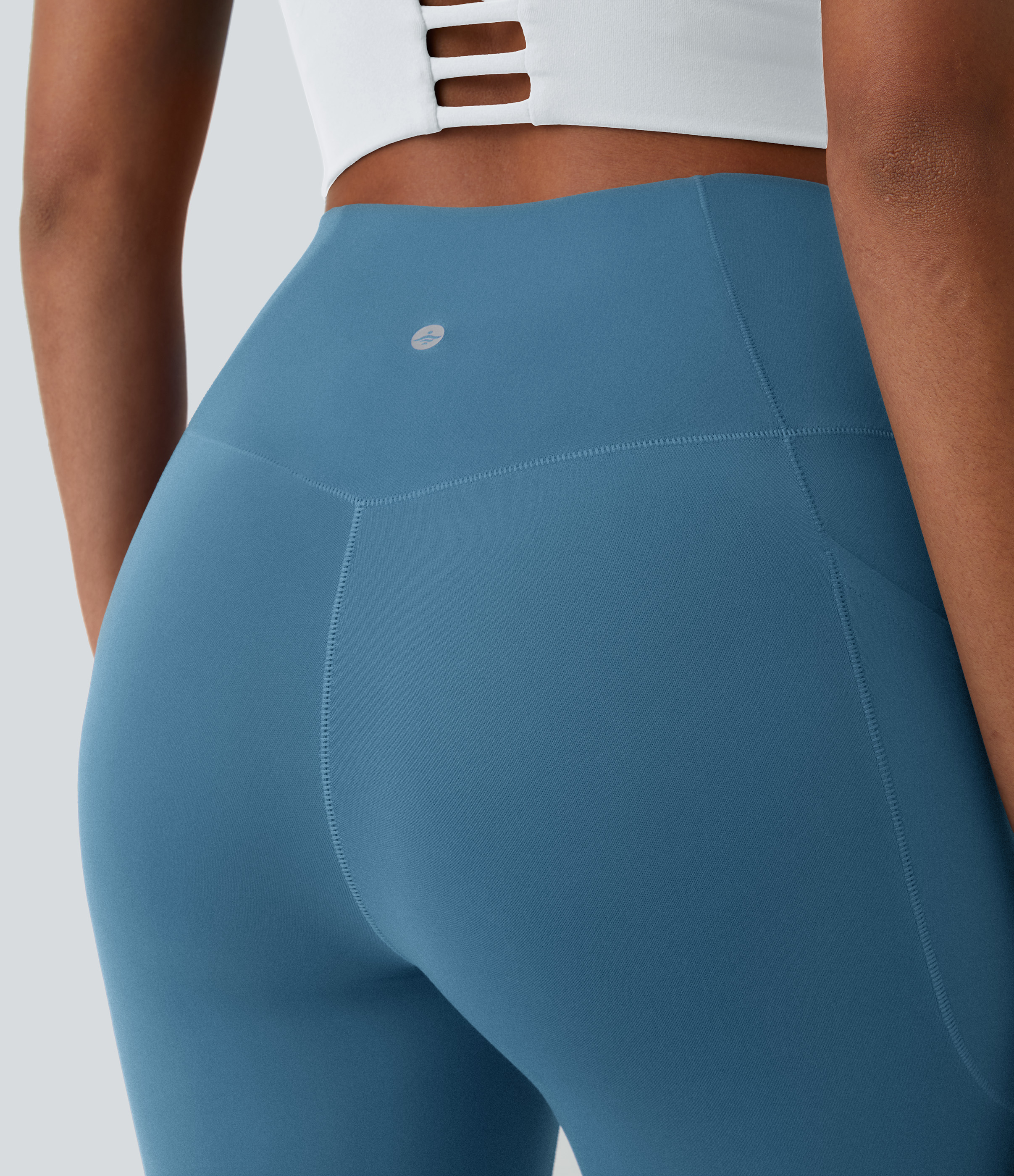 Halara Softlyzeroв„ў Crossover Pocket Plain Leggings-UPF50+  - Warm Mid Blue - L(full_length) gym leggings leggings with pockets 