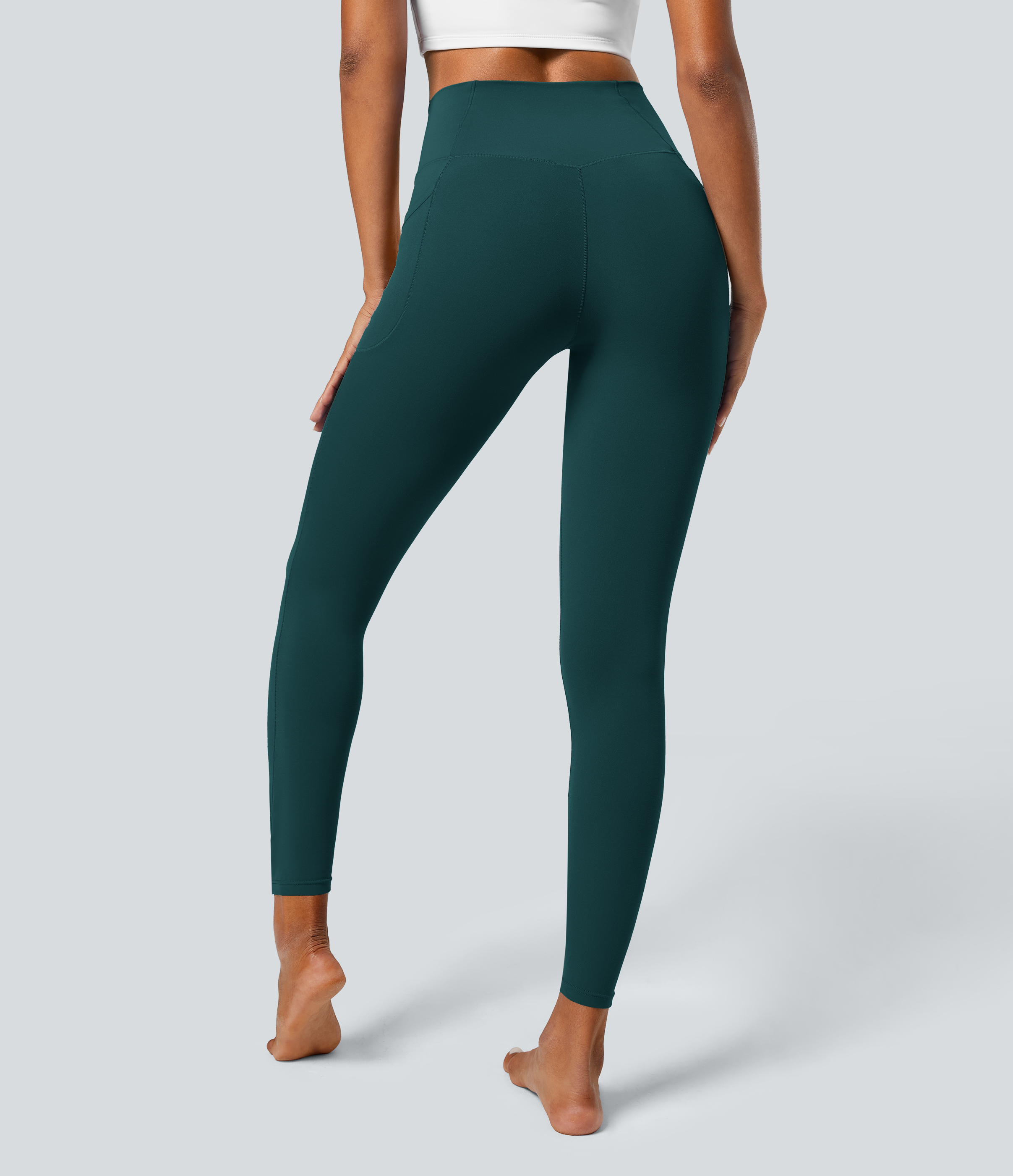 Halara Softlyzeroв„ў Crossover Pocket Plain Leggings-UPF50+  - Viridian - S(7/8) gym leggings leggings with pockets leggings with butt lift 