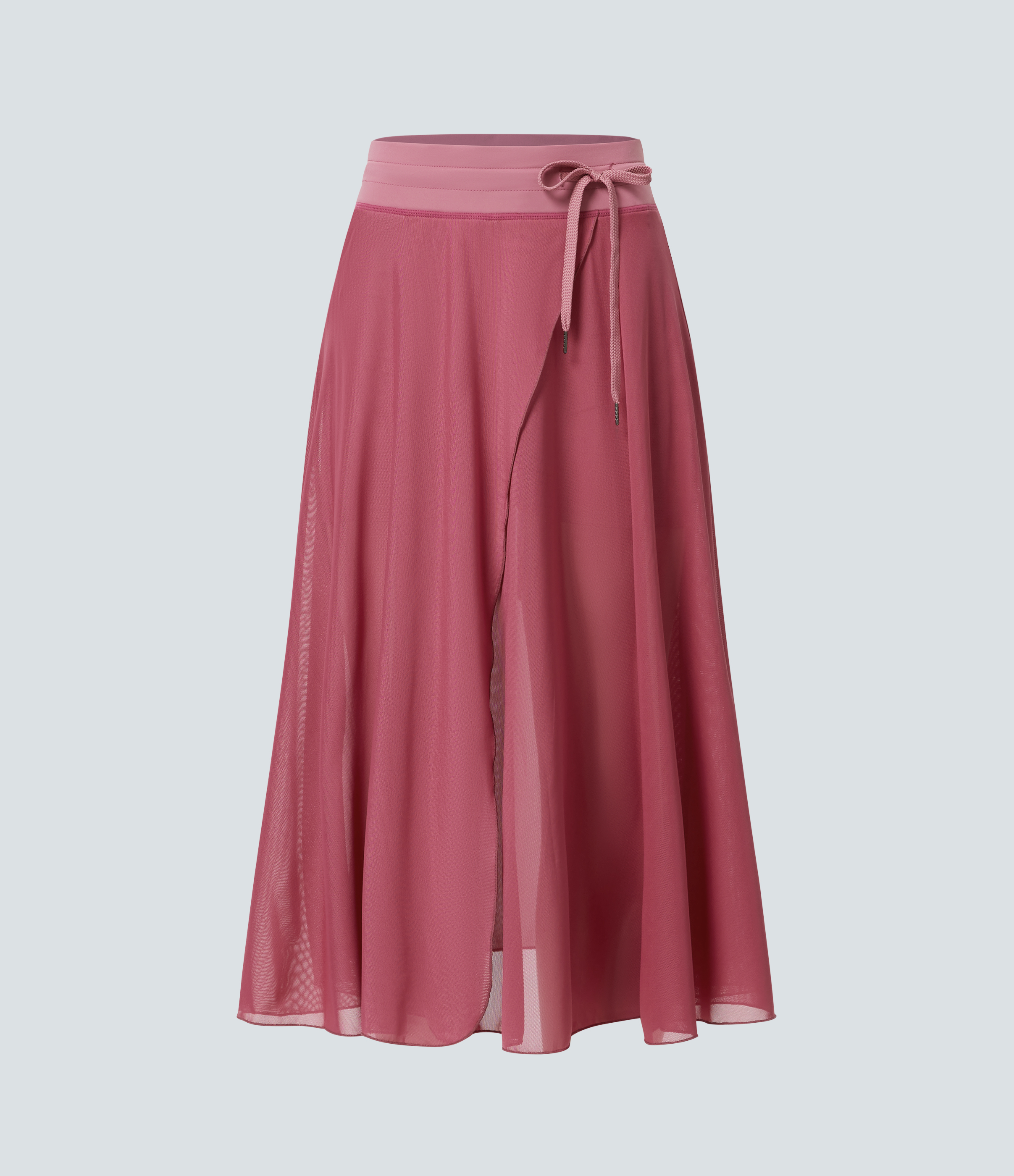 Halara High Waisted Drawstring Contrast Mesh 2-in-1 Side Pocket Flowy Midi Flare Casual Skirt  - Baroque Rose - S midi skirt a line skirt 