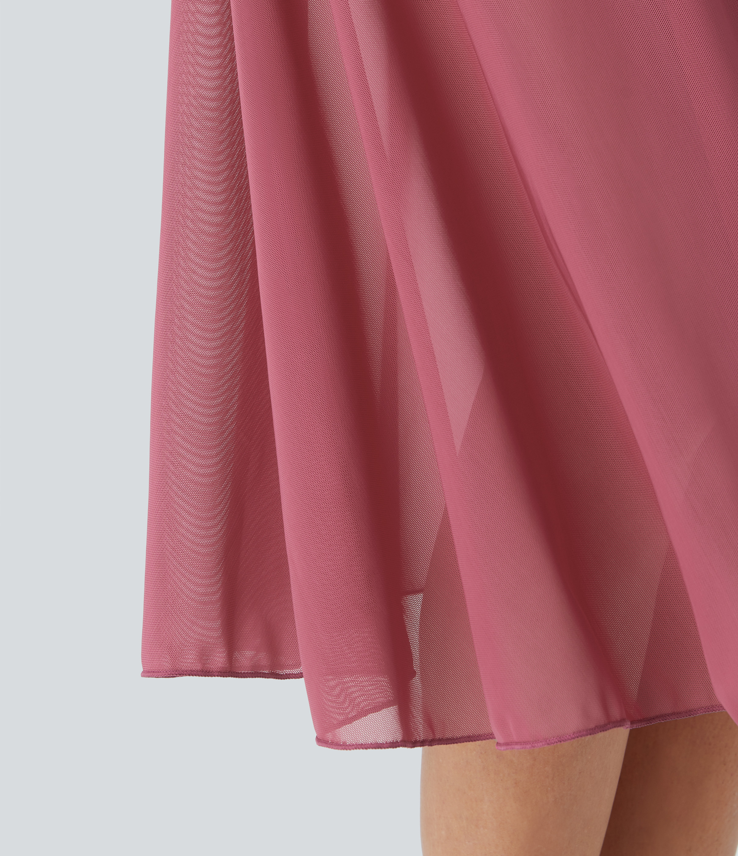 Halara High Waisted Drawstring Contrast Mesh 2-in-1 Side Pocket Flowy Midi Flare Casual Skirt  - Baroque Rose - S midi skirt a line skirt 