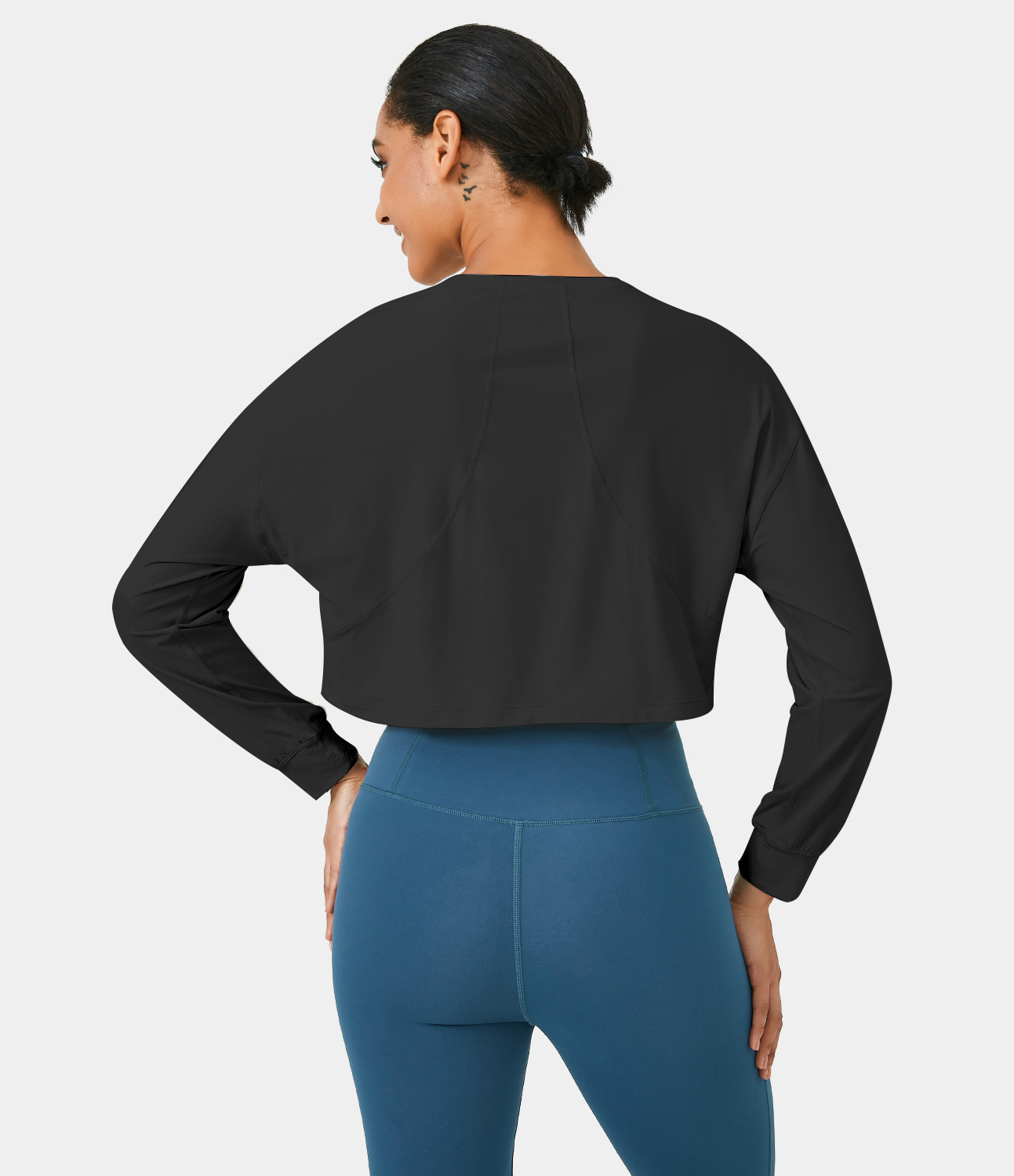 Halara Dropped Shoulder Long Sleeve Cropped Sports Top  - Black - XL 