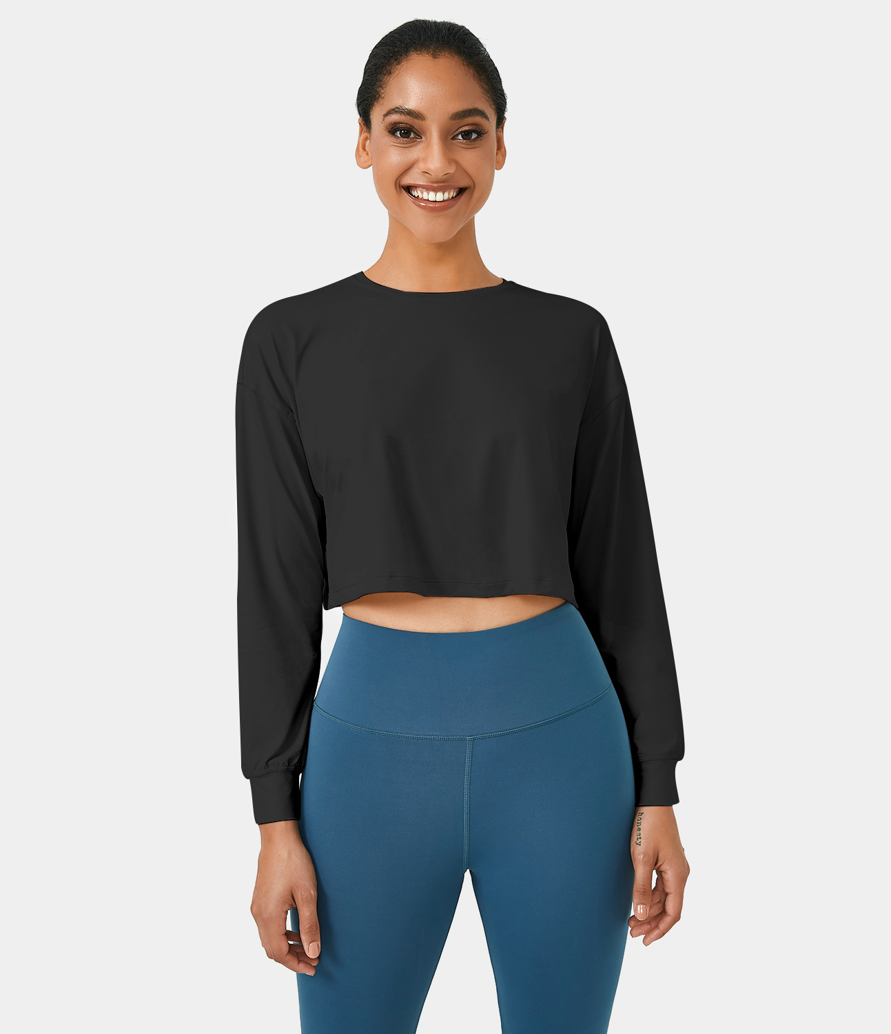 

Halara Dropped Shoulder Long Sleeve Cropped Sports Top - Black