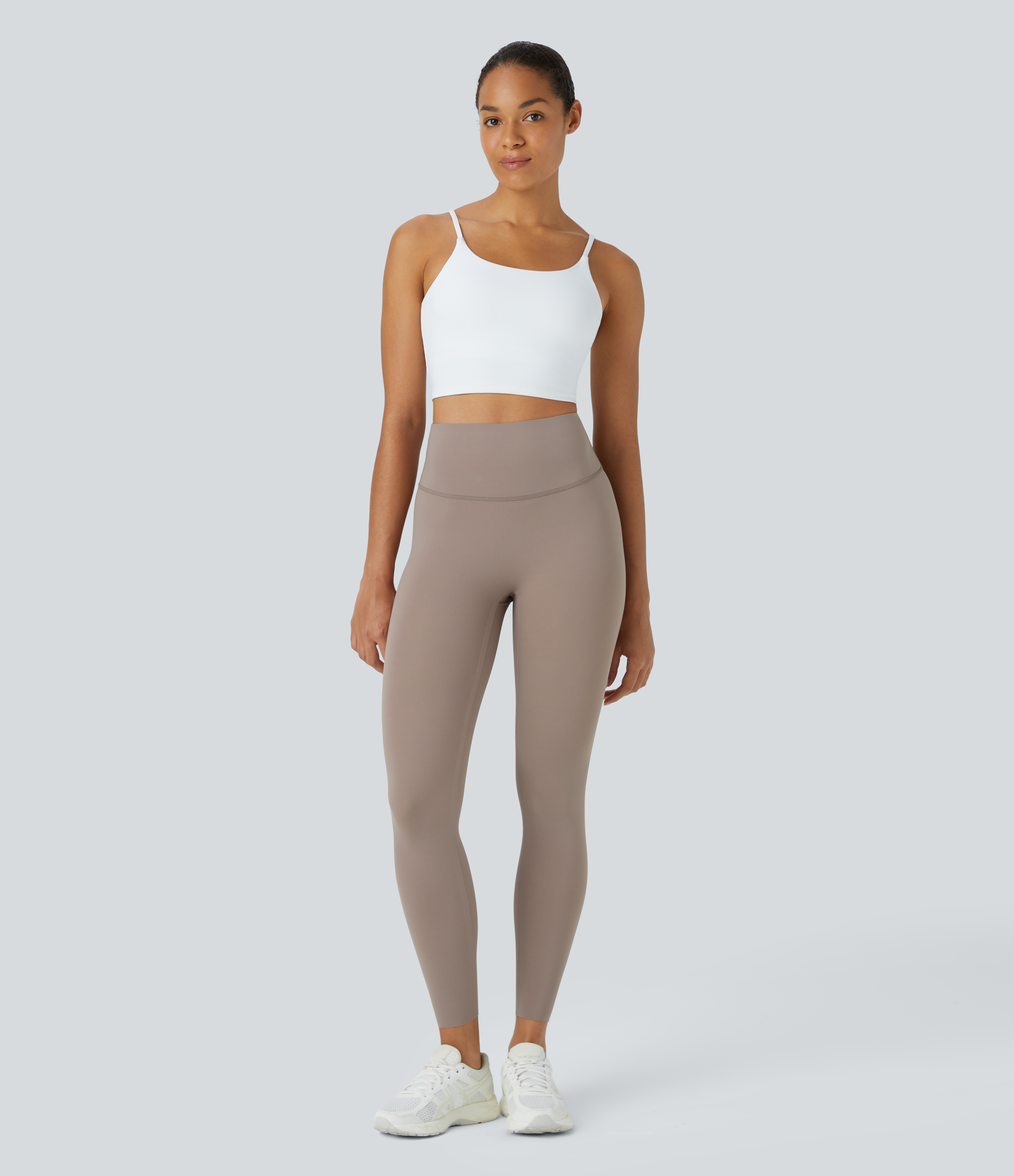 Halara High Waisted Back Waistband Pocket 7/8 Yoga Leggings  - Mocha Meringue - XS gym leggings leggings with pockets leggings with butt lift 