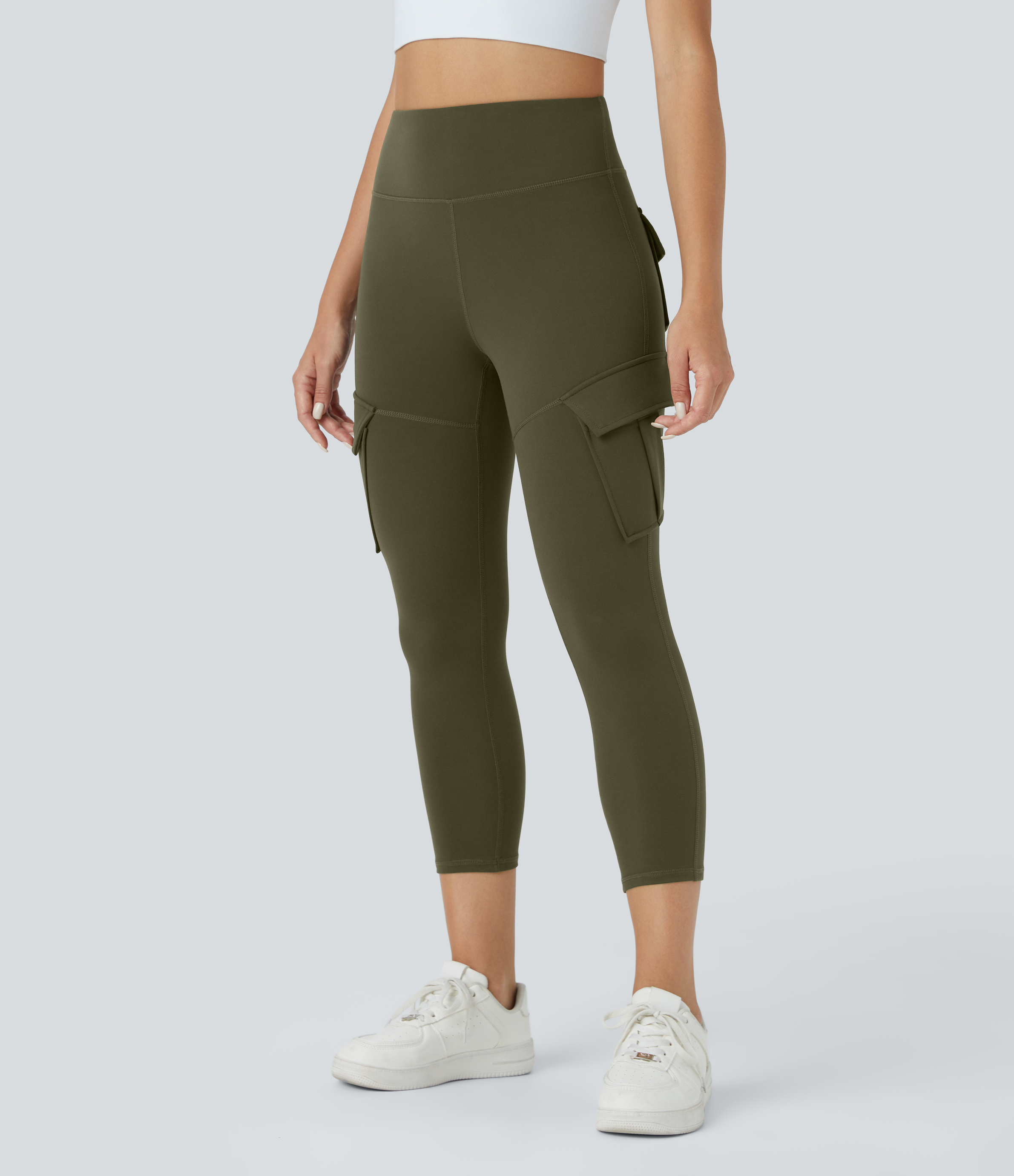 Halara High Waisted Cargo Pocket Capri Yoga Leggings  - Forest Night - L gym leggings leggings with pockets leggings with butt lift 