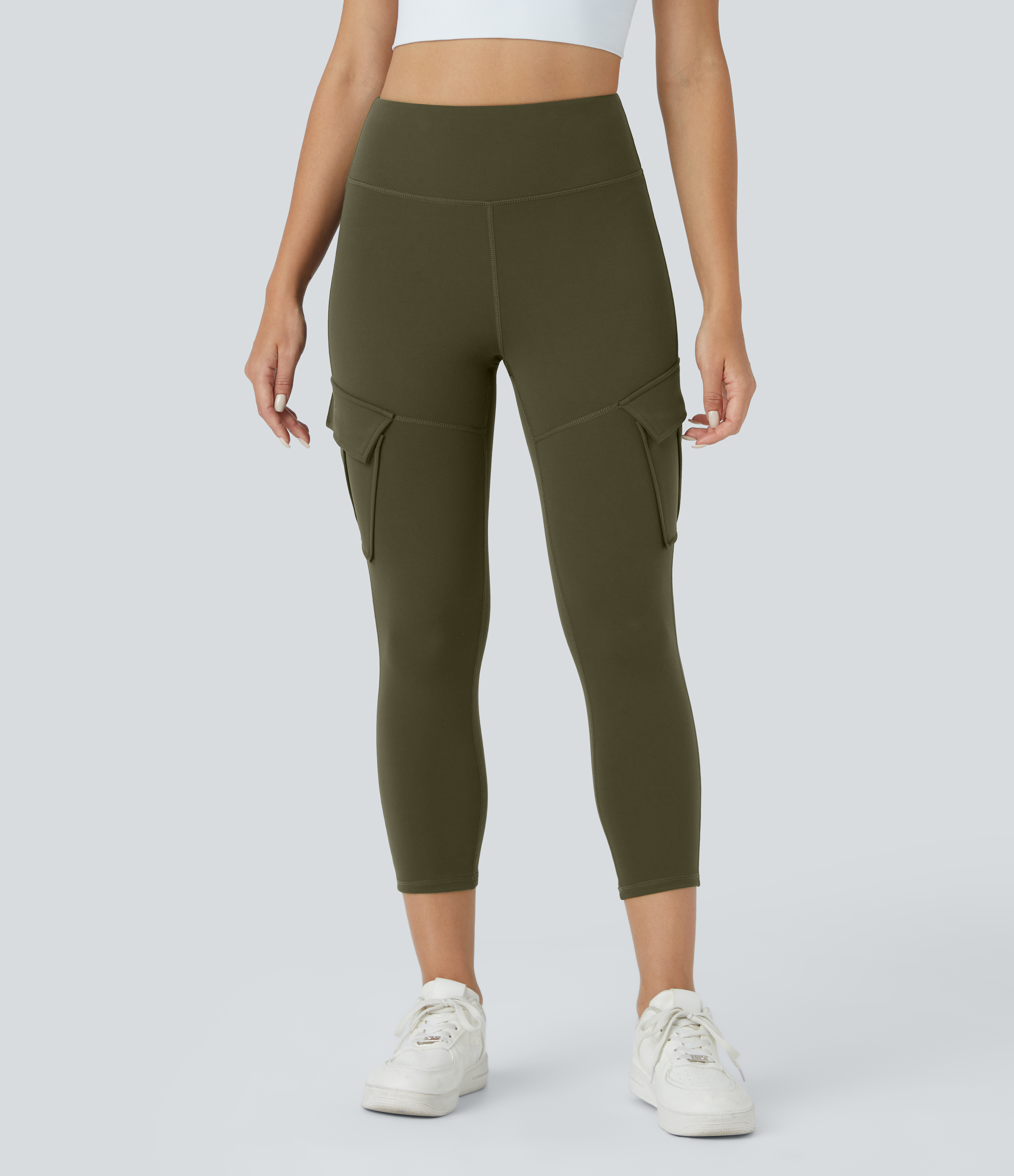 Halara High Waisted Cargo Pocket Capri Yoga Leggings  - Forest Night - L gym leggings leggings with pockets leggings with butt lift 